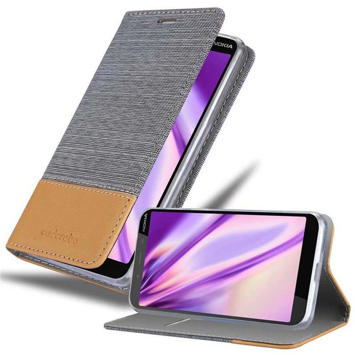 Etui Cadorabo do Nokia 1 PLUS w kolorze LIGHT GREY BROWN Etui na telefon komórkowy z magnetycznym zamknięciem, funkcją podstawki i miejscem na kartę Etui Etui ochronne Etui z klapką w stylu książki