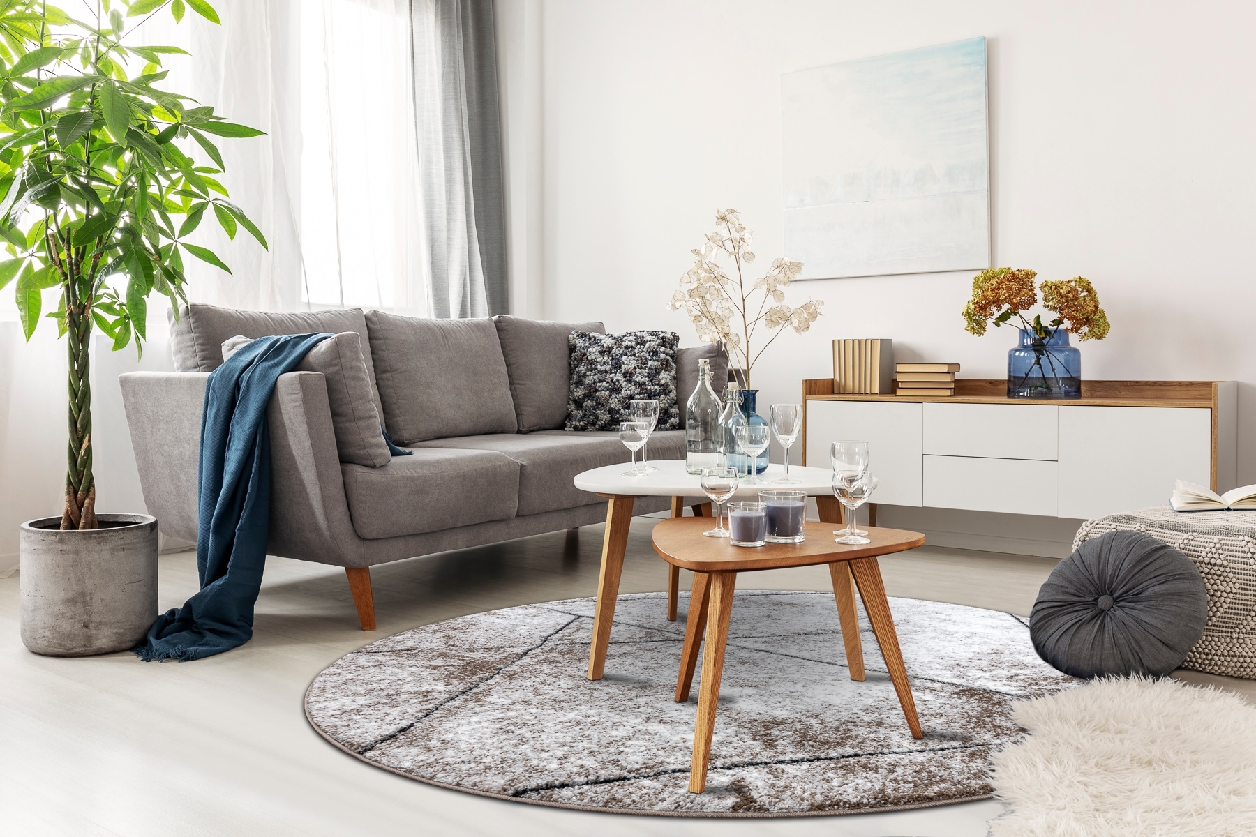 Dywan nowoczesny COZY 8872 Koło Wall, geometryczny, trójkąty - Strukturalny, dwa poziomy runa brązowy koło 160 cm