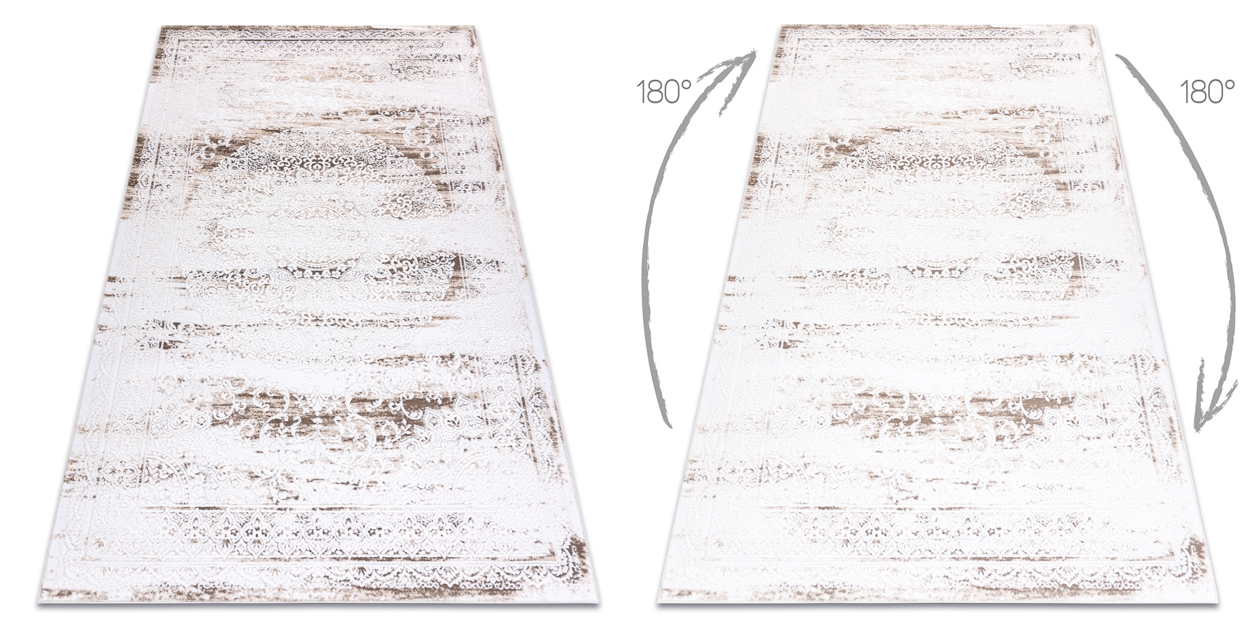 Dywan AKRYL VALENCIA 9986 ORNAMENT, RAMKA, przecierany, vintage kość słoniowa beżowy 120x180 cm