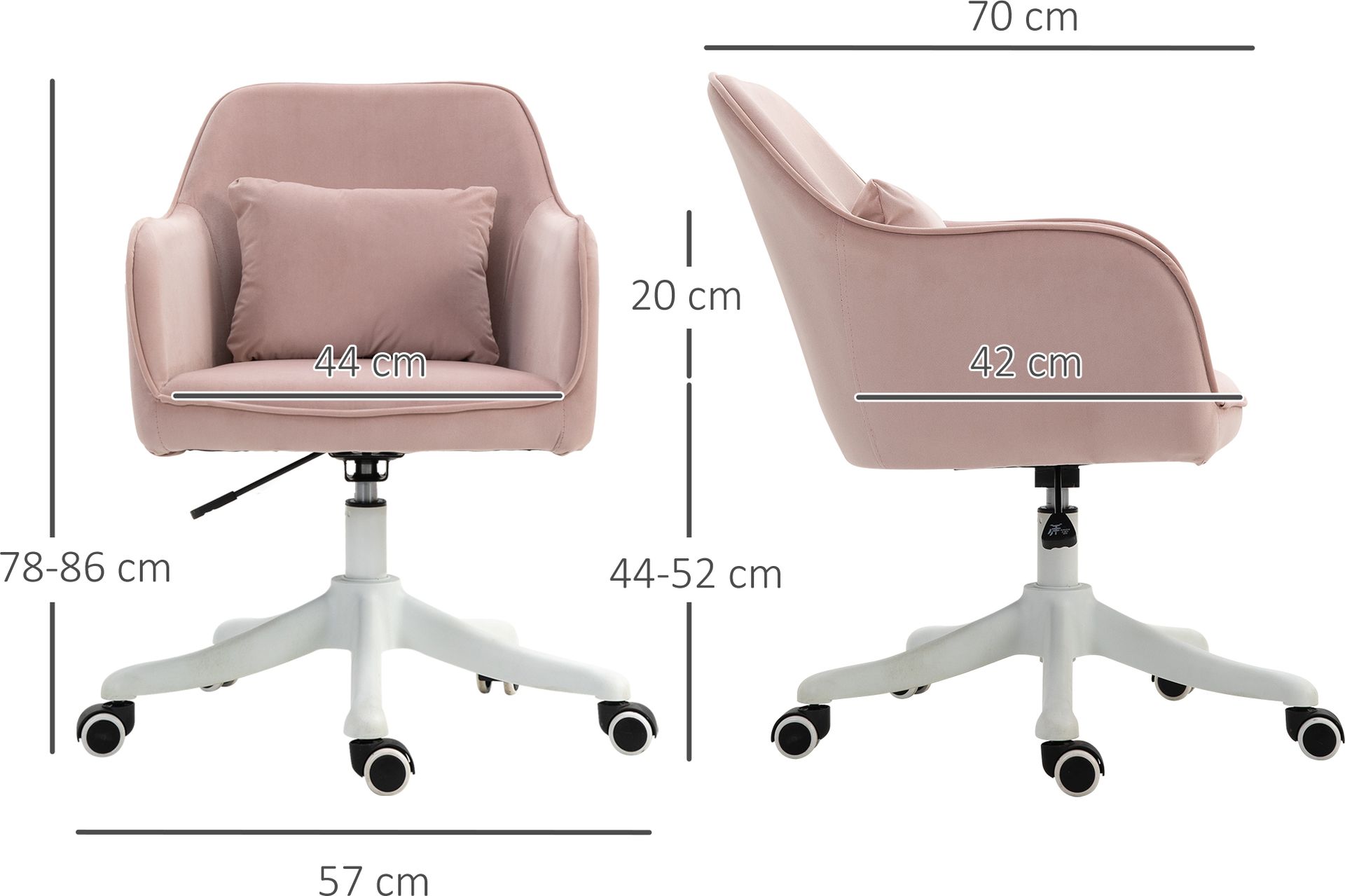 Vinsetto fotel biurowy z masażem krzesło do biurka krzesło komputerowe krzesło obrotowe krzesło do pracy z funkcją wibracji funkcja masażu krokowego USB poduszka lędźwiowa podłokietniki 78-86 cm regulowana wysokość różowy