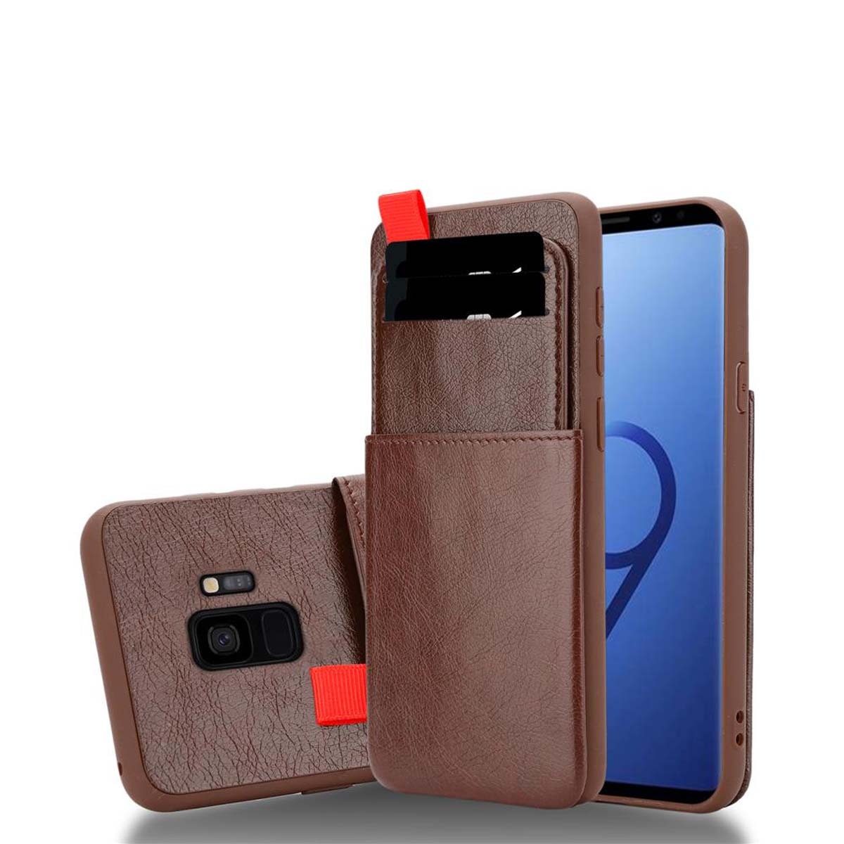 Etui Cadorabo do Samsung Galaxy S9 w kolorze OAK BROWN ze sztucznej skóry TPU silikonowe etui na telefon komórkowy z przegródką i wysuwanymi kieszeniami na karty ochronny bumper z tyłu etui