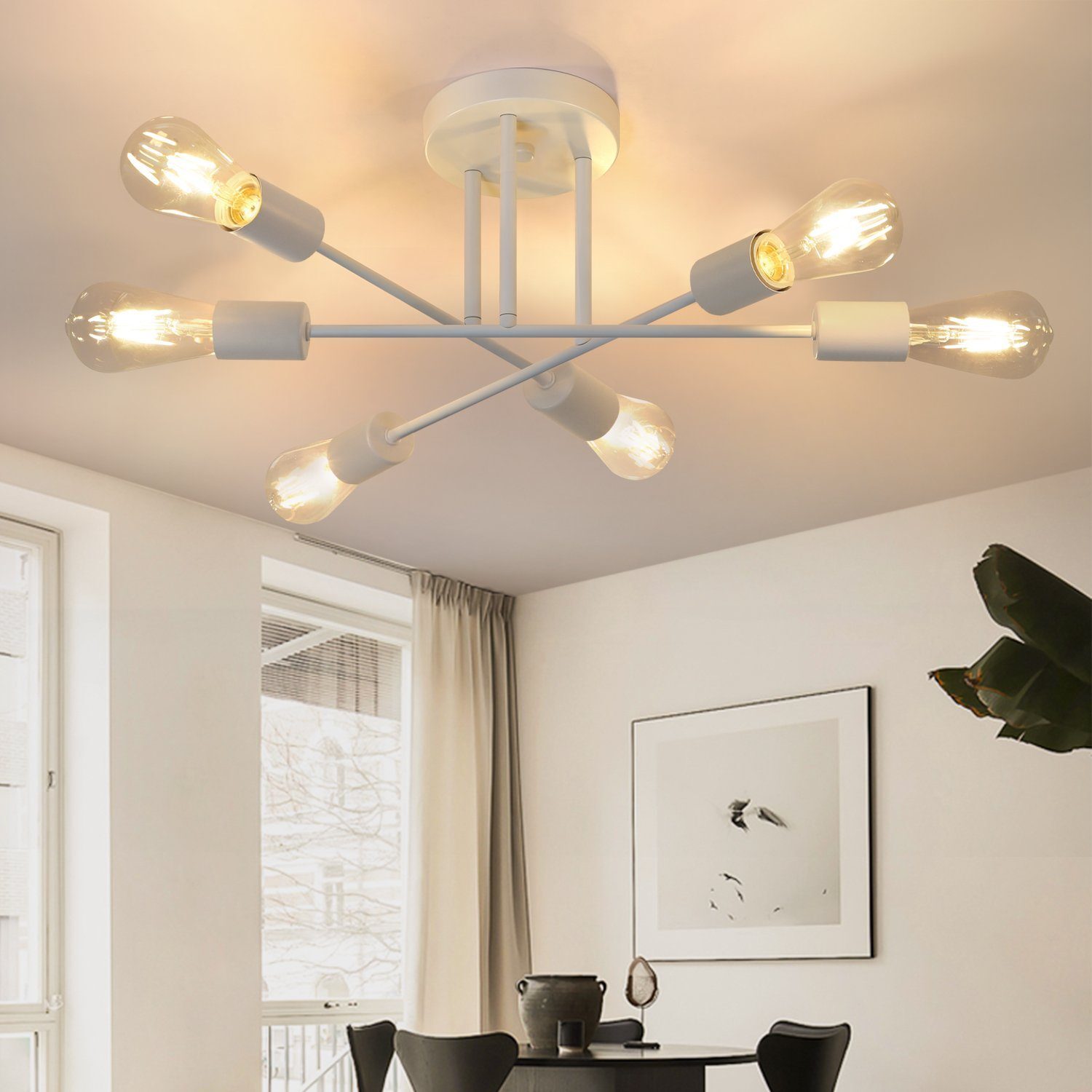 ZMH lampa sufitowa biała 6 płomieni lampa sufitowa vintage lampa do salonu E27 żyrandol lampa do sypialni (bez żarówki)l