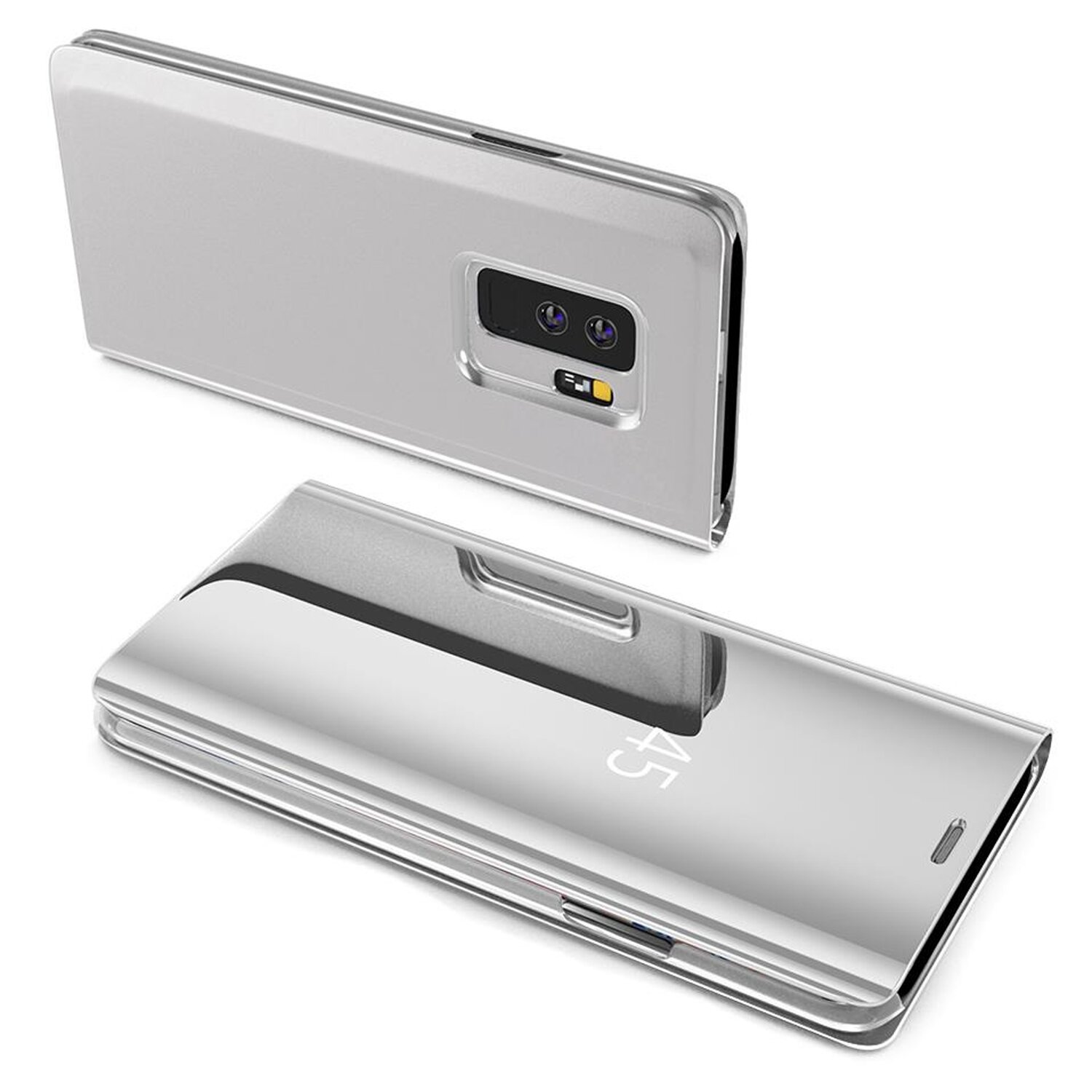 cofi1453® Smart View Mirror Smart Cover Etui kompatybilne z Samsung Galaxy A72 (A725F) Etui ochronne Etui ochronne przezroczyste srebrne