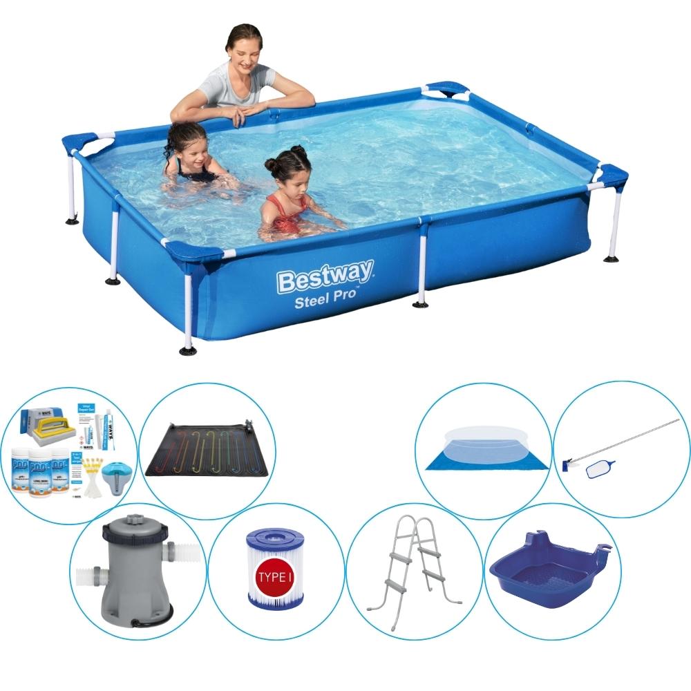 Bestway Steel Pro 221x150x43 cm Prostokątny - 9-częściowy - Basen z akcesoriami