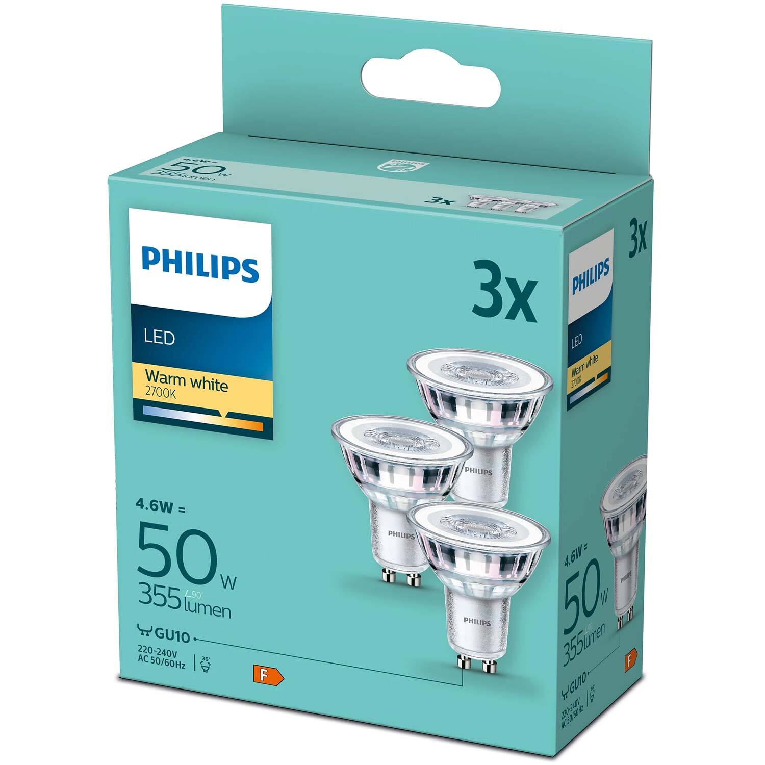 3PAK Żarówka LED GU10 4.6W = 50W 355lm 2700K Ciepła 36° PHILIPS