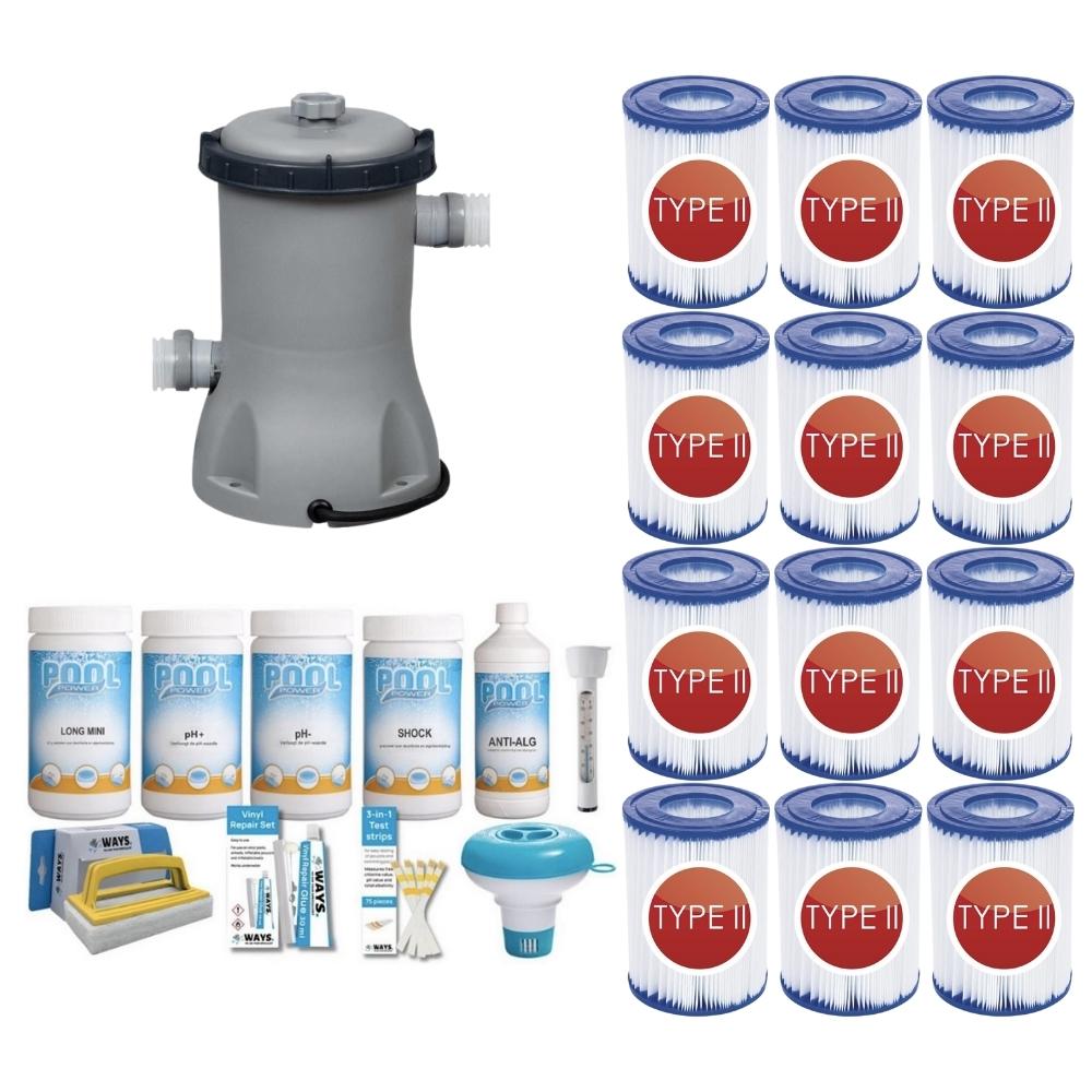 WAYS - Pielęgnacja basenu - Pakiet Medium Deluxe i pompa filtrująca 2006 l/h oraz 12 filtrów typu II