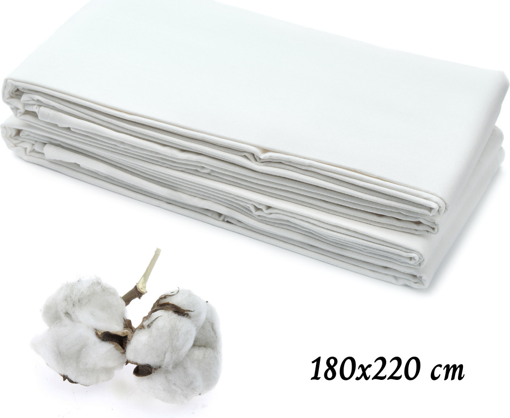 Prześcieradło hotelowe 180x220 cm bez gumki 100% bawełniane prześcieradło bez gumki Prześcieradło do przykrycia białe 125 g/m²