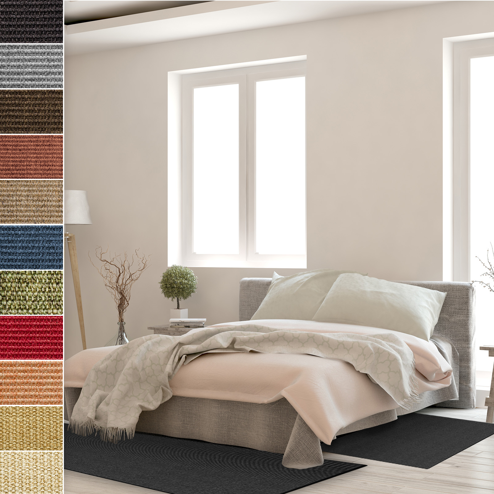 Sizalowe obramowanie łóżka Sylt 3-częściowe czarne 1 bieżnik: 80x300 cm + 2 mostki: 80x150 cm każdy