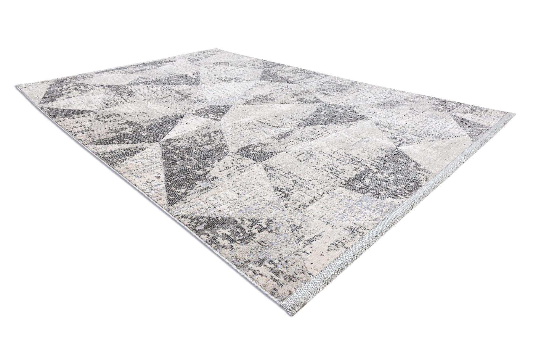 Dywan REBEC nowoczesny frędzle 51192A - dwa poziomy runa krem / szary beżowy 280x370 cm