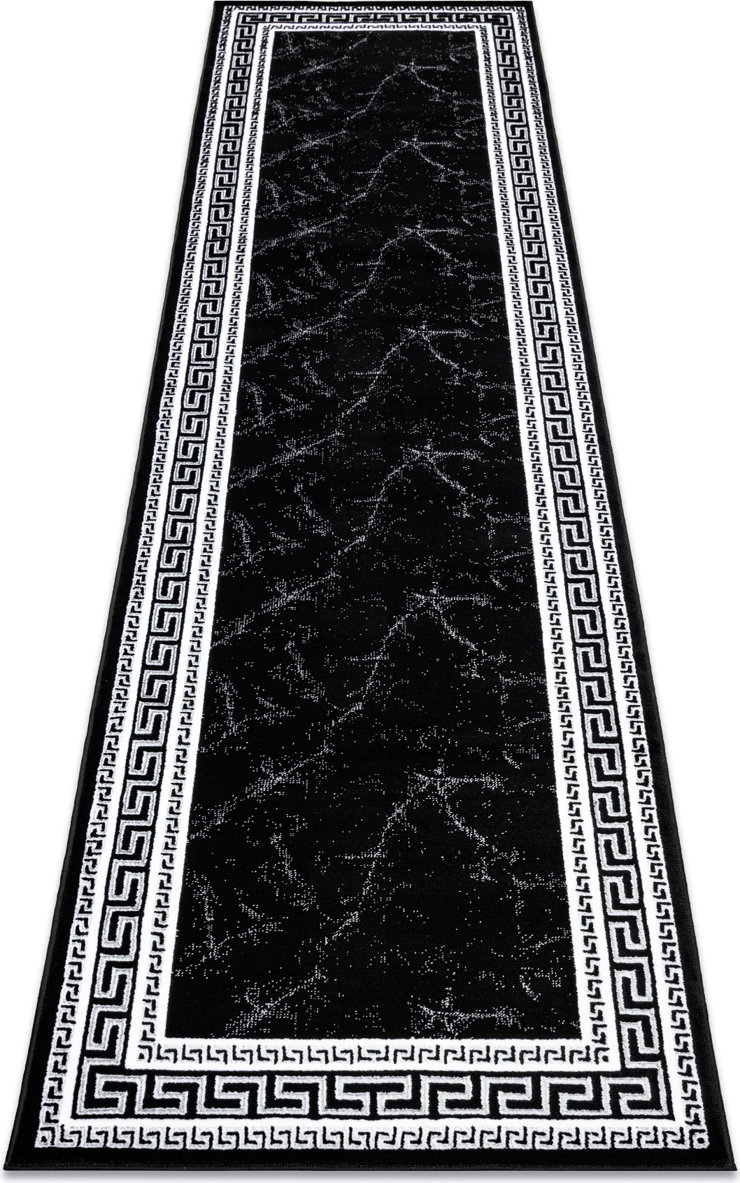 Dywan, Chodnik GLOSS nowoczesny 2813 87 stylowy, ramka, grecki / szary czarny 60x300 cm