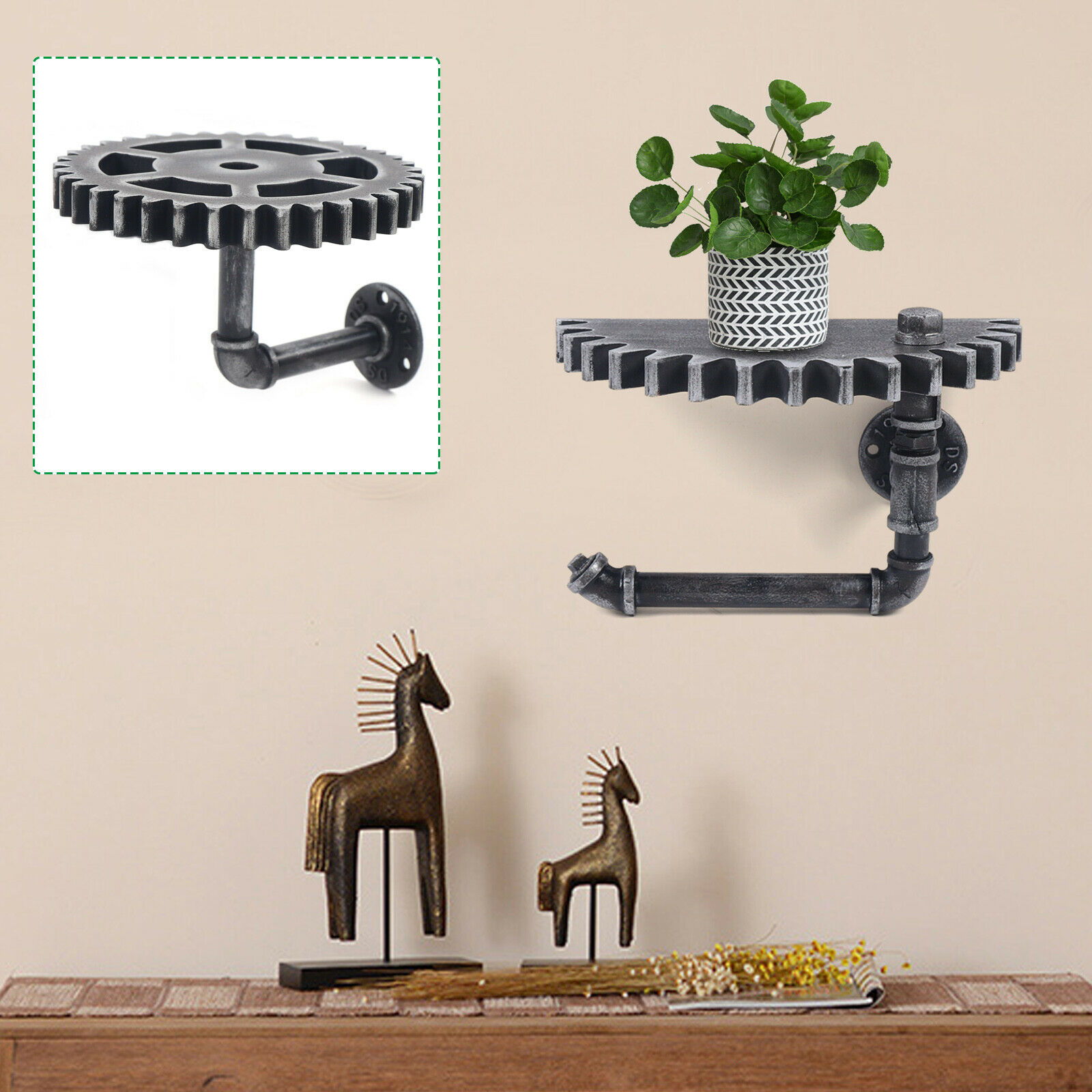 2x Retro Gear Pipe Półka ścienna Wieszak na ręcznik Uchwyt na papier toaletowy OzdobaReplika acja