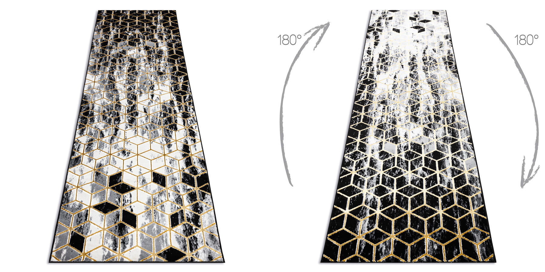 Dywan, Chodnik GLOSS nowoczesny 409A 82 Sześcian, stylowy, glamour, art deco / szary / złoty czarny 80x250 cm