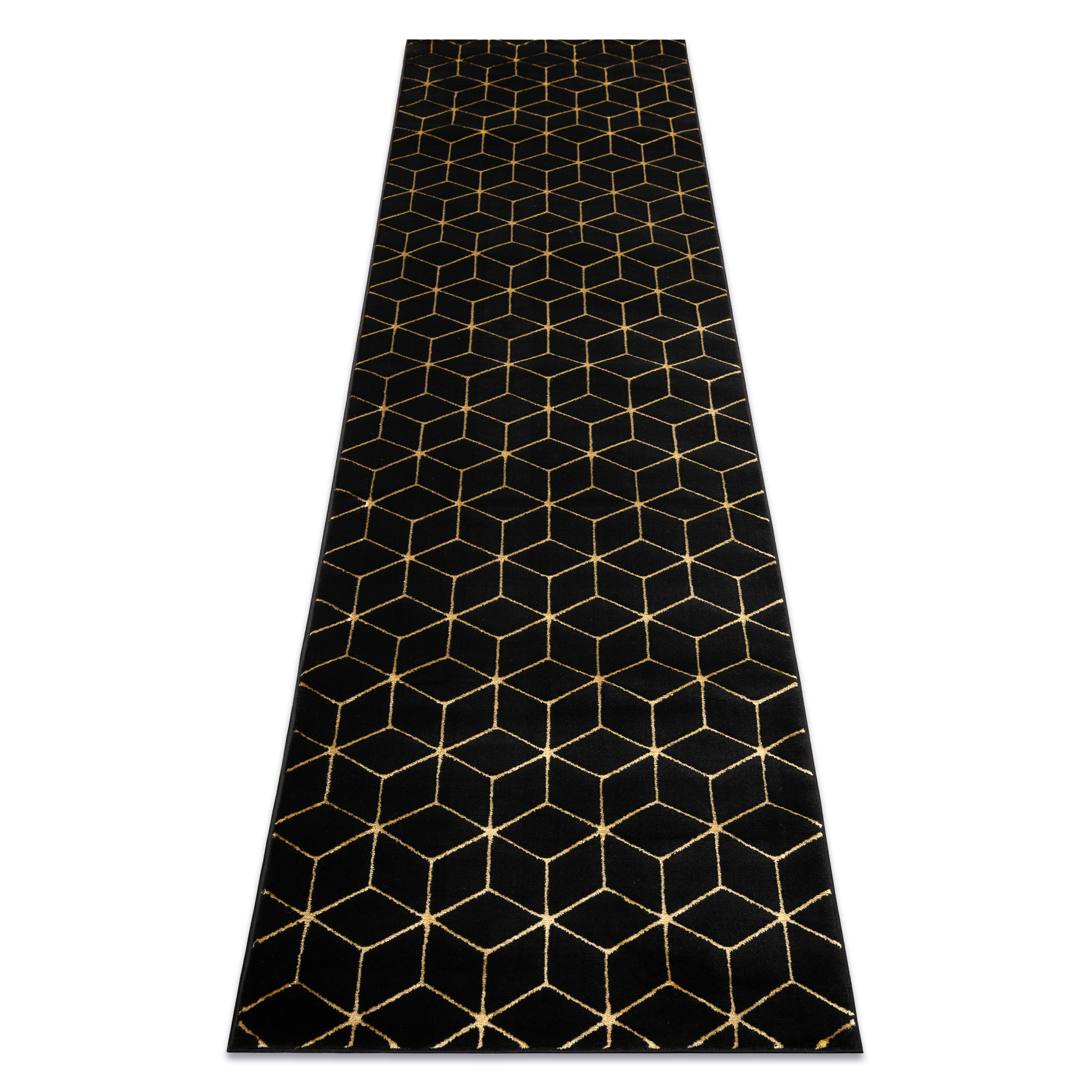 Dywan, Chodnik GLOSS nowoczesny 409C 86 Sześcian, stylowy, glamour, art deco / złoty czarny 60x200 cm