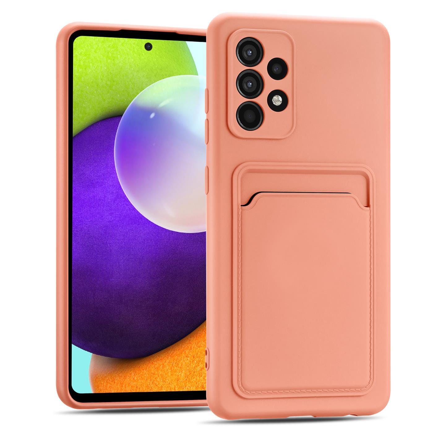 Etui na telefon komórkowy Samsung Galaxy A72 Silikonowe etui ochronne z kieszenią na kartę Slim Wallet Case, różowe