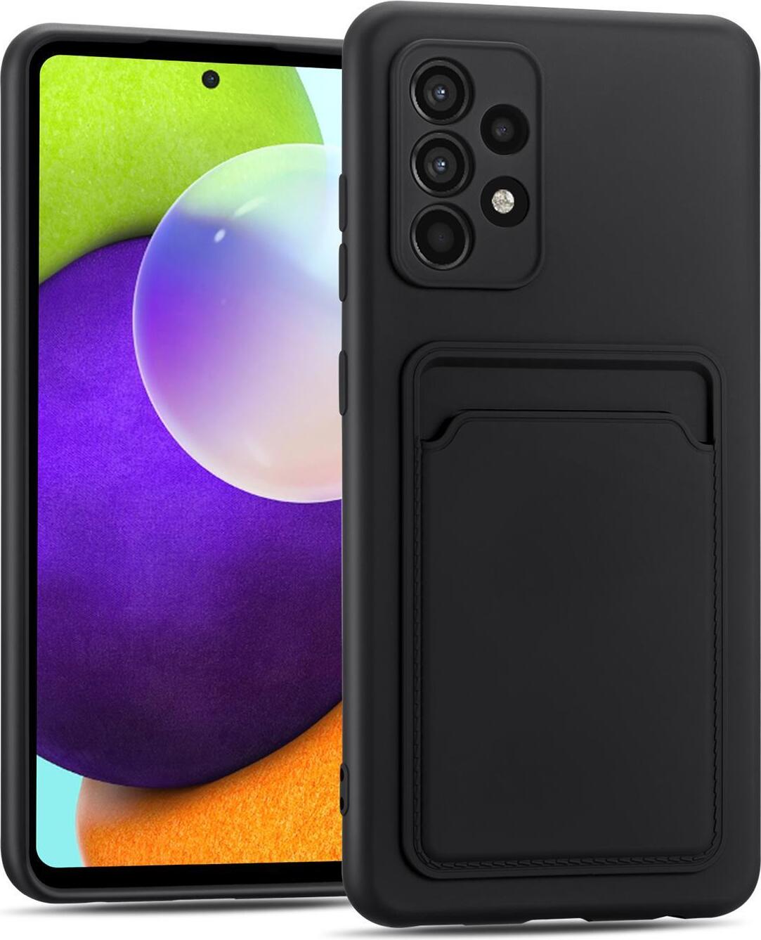 Etui na telefon komórkowy Samsung Galaxy A72 Silikonowe etui ochronne z kieszenią na kartę Slim Wallet Case, czarne