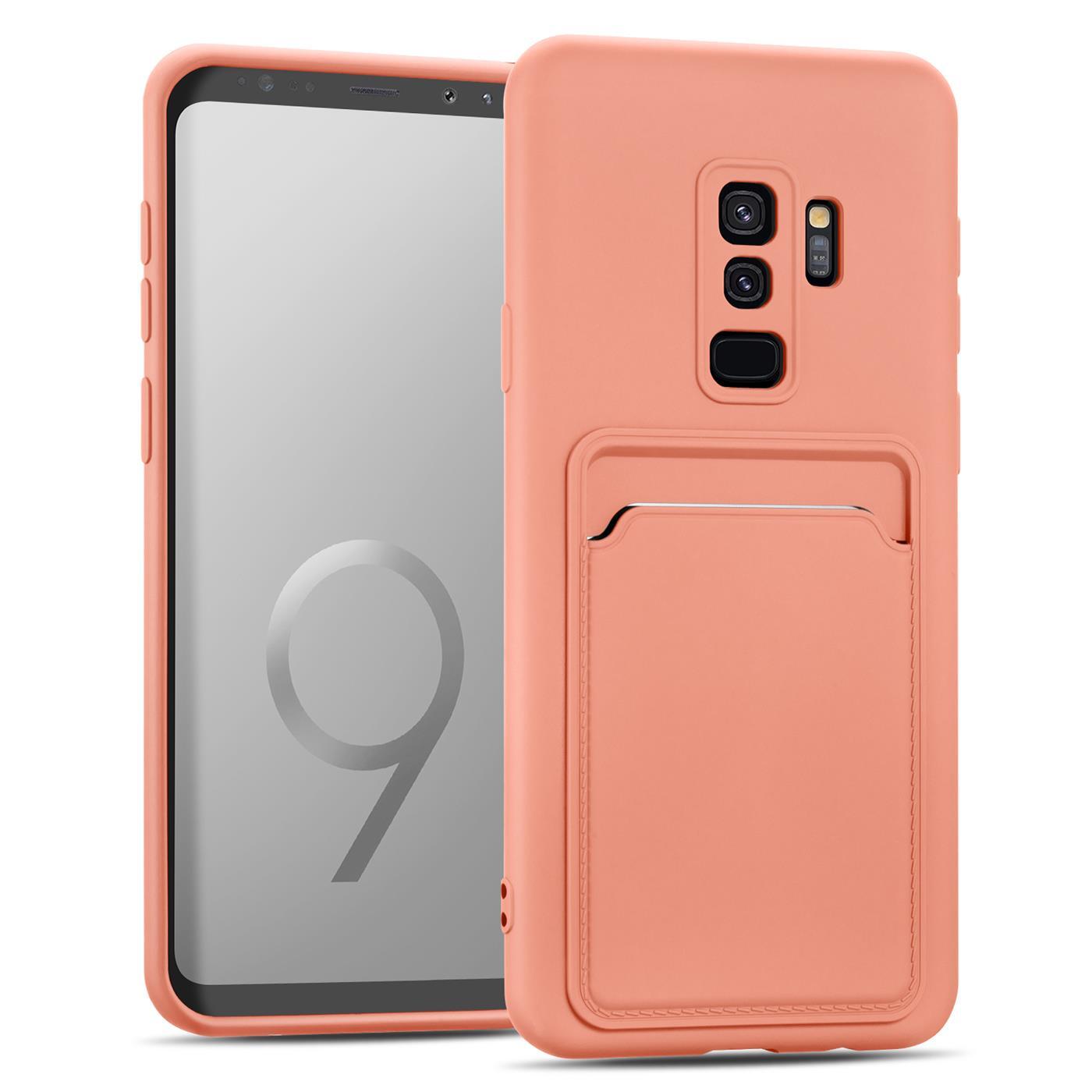 Etui na telefon komórkowy Samsung Galaxy S9 Plus silikonowe etui ochronne z kieszenią na kartę Slim Wallet Case, różowe