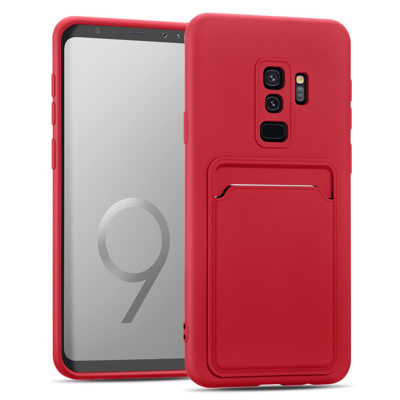 Etui na telefon komórkowy Samsung Galaxy S9 Plus silikonowe etui ochronne z kieszenią na kartę Slim Wallet Case, czerwone
