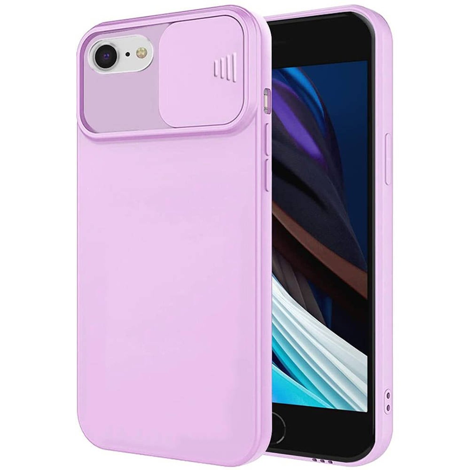 cofi1453® silikonowe etui ochronne 360 stopni CamShield smukłe etui na telefon komórkowy z osłoną aparatu kompatybilne z iPhone 8 fioletowy