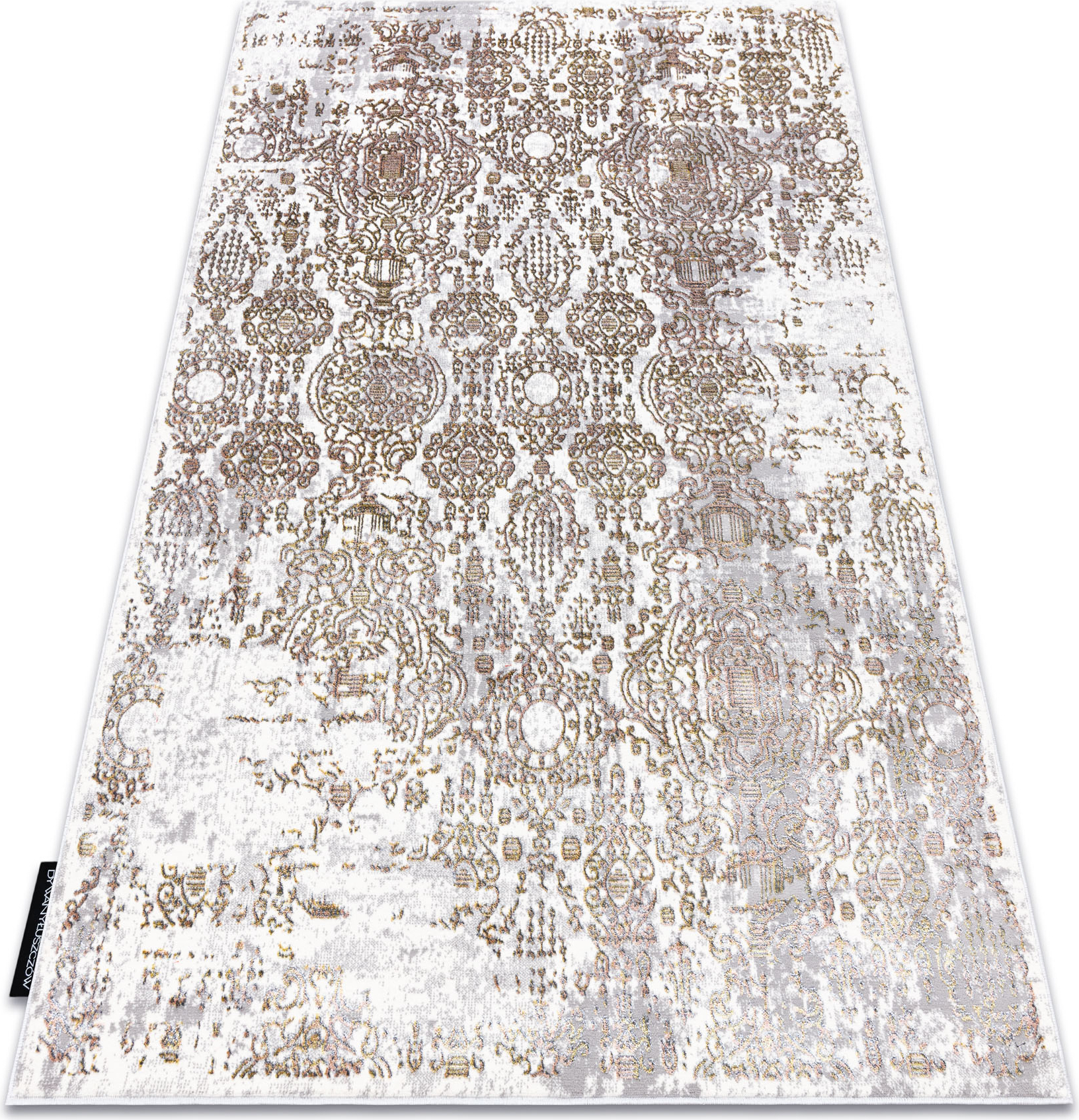 Dywan DE LUXE nowoczesny 2081 Ornament vintage przecierany - Strukturalny złoty / krem żółty 140x190 cm