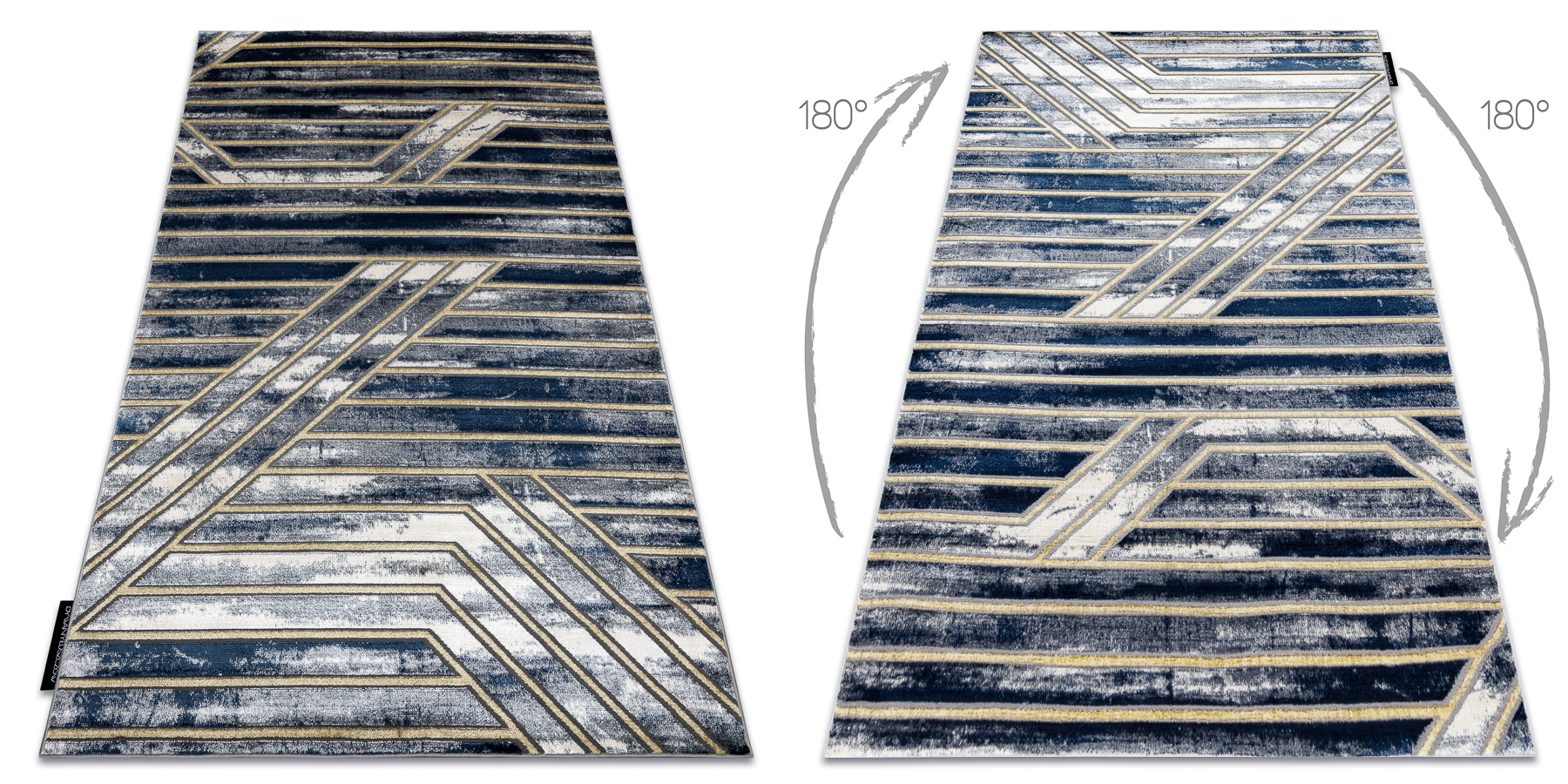 Dywan DE LUXE nowoczesny 460 Linie - Strukturalny granatowy / złoty niebieski 120x170 cm