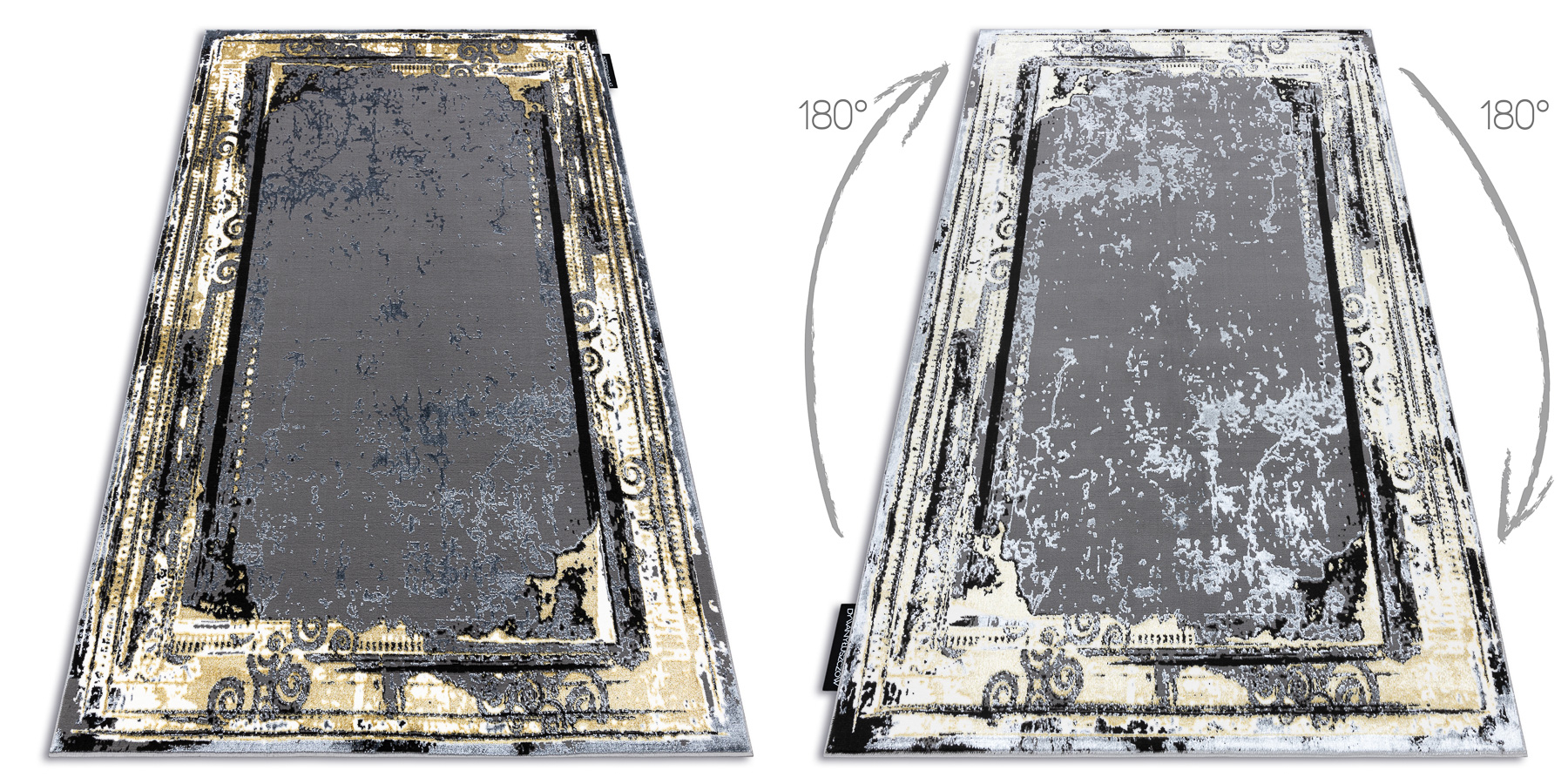 Dywan DE LUXE nowoczesny 628 Ornament vintage przecierany - Strukturalny / złoty szary 140x190 cm