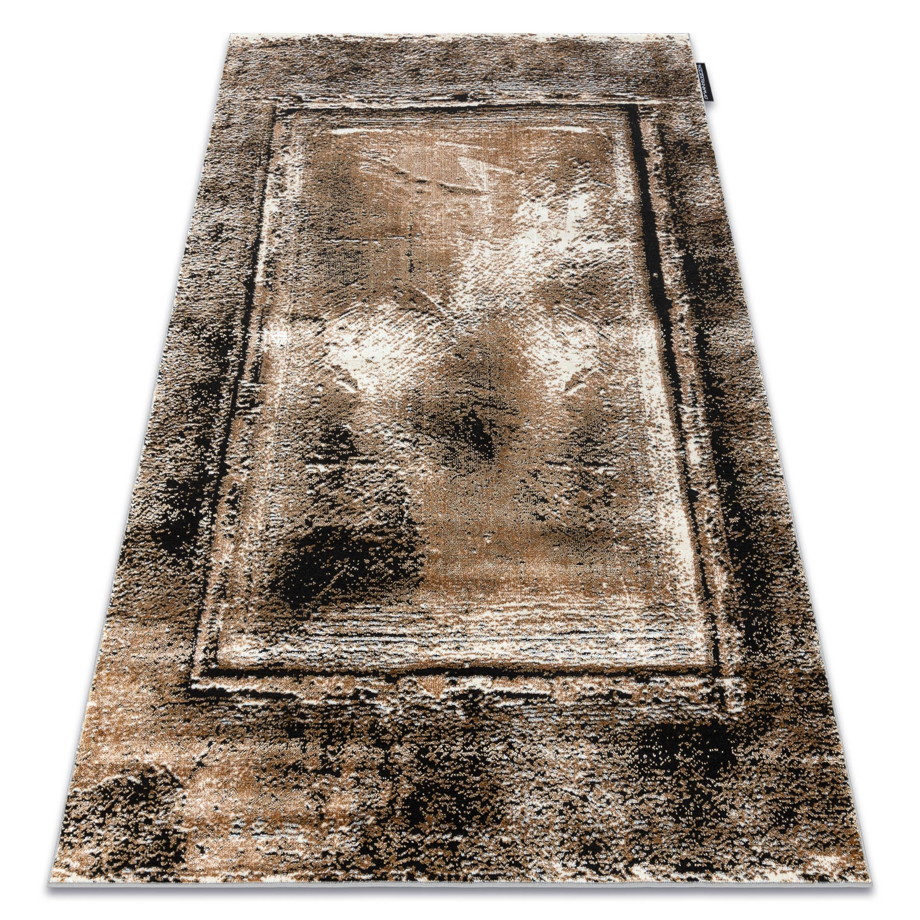 Dywan DE LUXE nowoczesny 634 Ramka vintage przecierany - Strukturalny szary / złoty żółty 240x340 cm