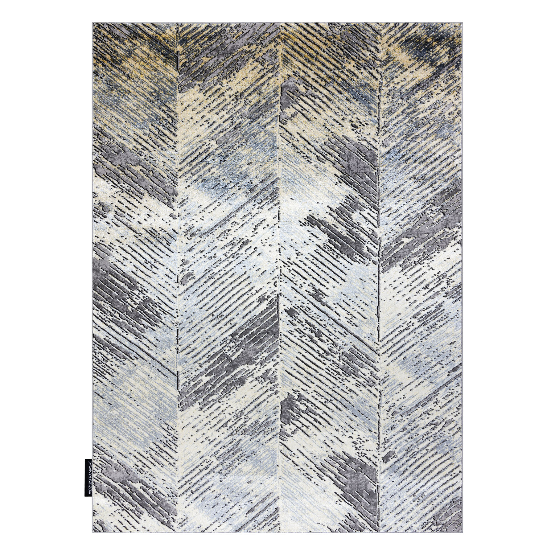 Dywan DE LUXE nowoczesny 2087 Jodełka Chevron vintage przecierany - Strukturalny złoty / szary żółty 160x220 cm