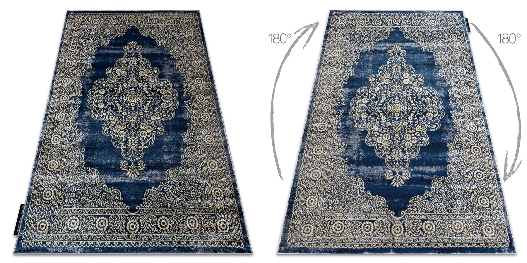 Dywan DE LUXE nowoczesny 474 Ornament - Strukturalny granatowy / złoty niebieski 180x270 cm