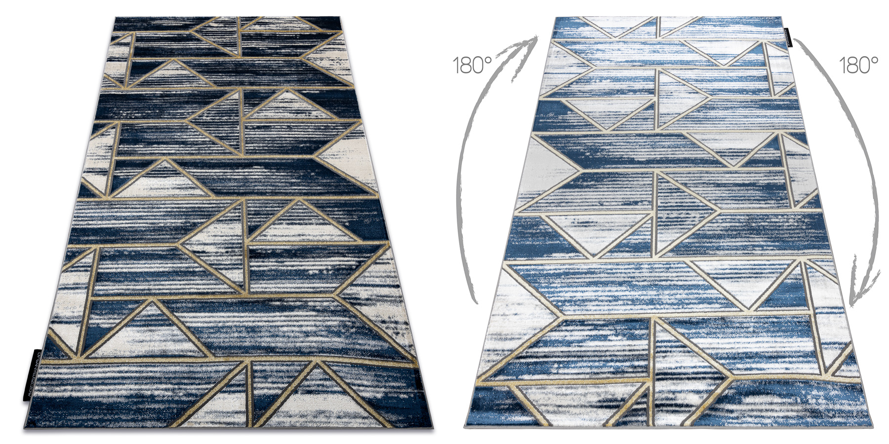 Dywan DE LUXE nowoczesny 462 Geometryczny - Strukturalny granatowy / złoty niebieski 120x170 cm