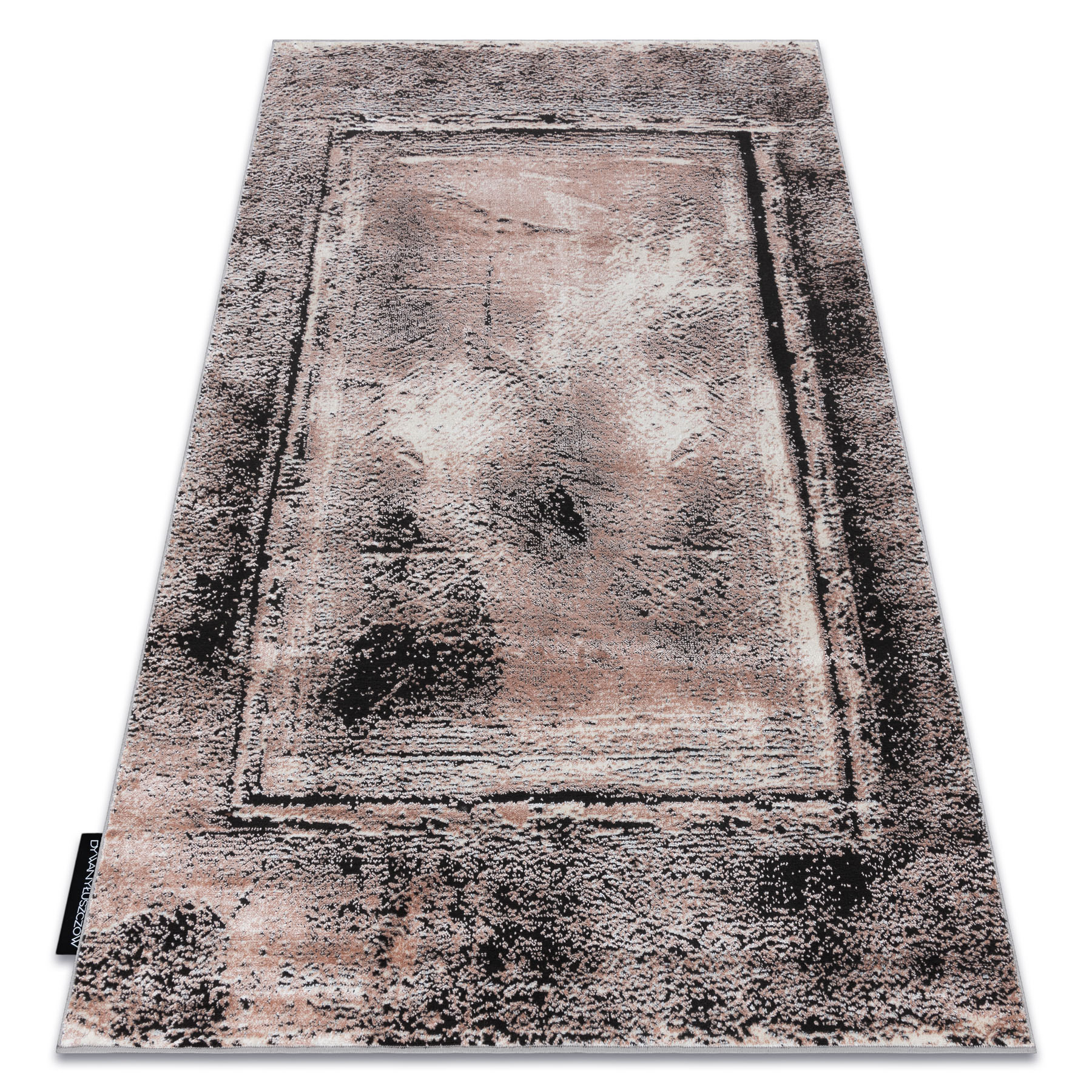 Dywan DE LUXE nowoczesny 634 Ramka vintage przecierany - Strukturalny szary / różowy 180x270 cm