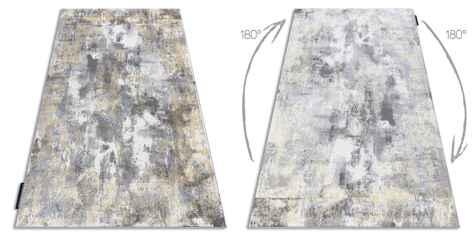 Dywan DE LUXE nowoczesny 6754 Ornament vintage przecierany - Strukturalny krem / złoty żółty 160x220 cm