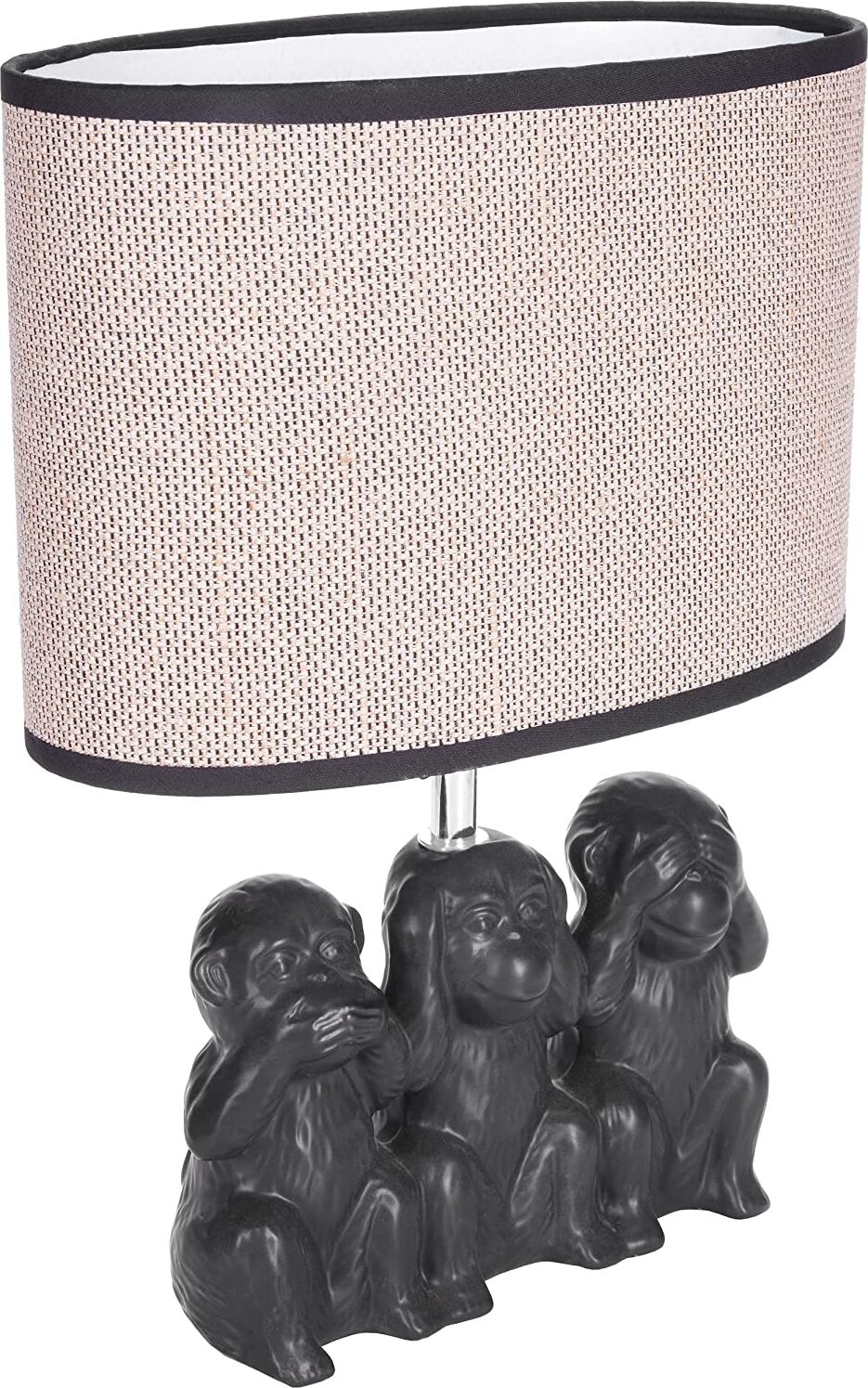 Lampa stołowa lub nocna BRUBAKER Monkey Smileys - Lampa stołowa z ceramiczną podstawą i kloszem z tkaniny - 35,5 cm wysokości, czarno-beżowa