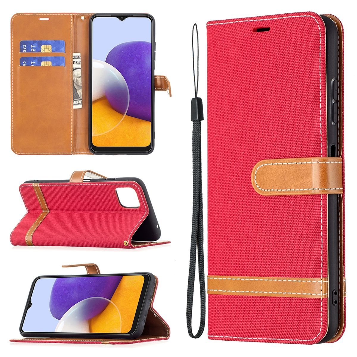 Pokrowiec König Design kompatybilny z Samsung Galaxy A22 5G z syntetycznej skóry - etui na telefon w kolorze czerwonym