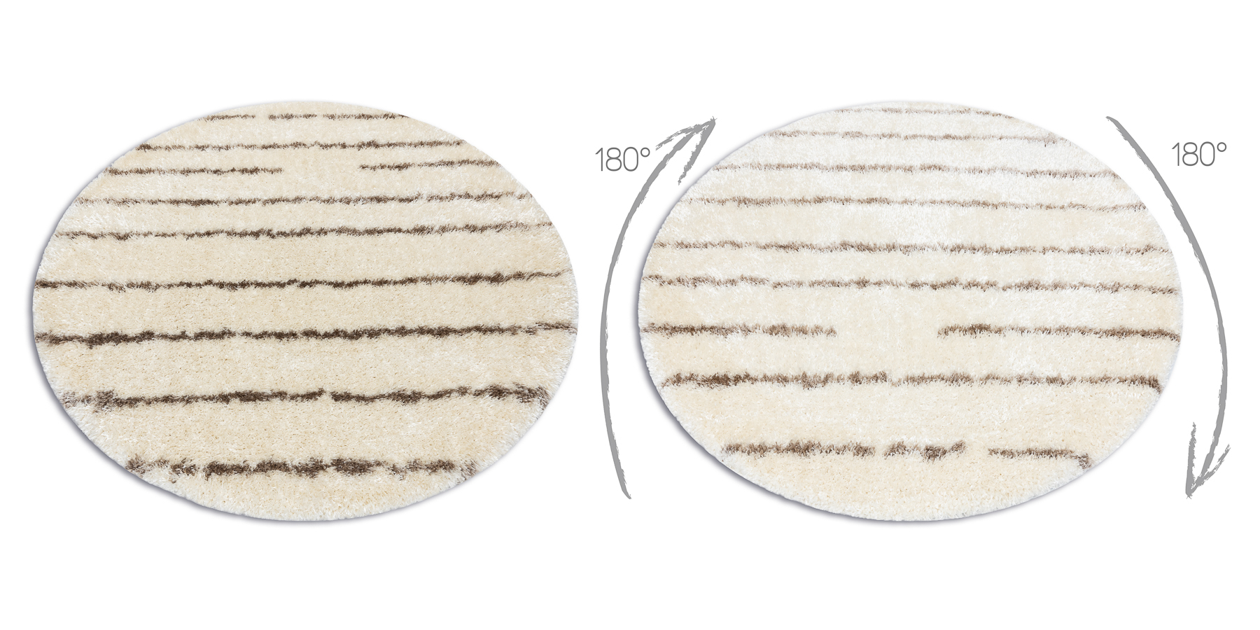 Dywan FLUFFY 2371 koło shaggy paski - krem / beż beżowy koło 160 cm