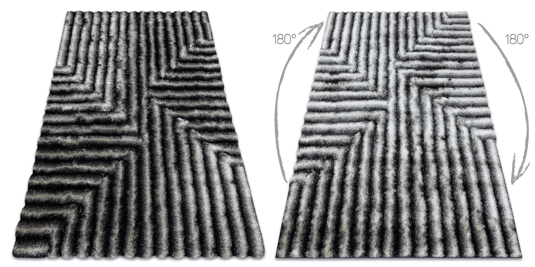 Dywan shaggy FLIM 010-B3 nowoczesny, Labirynt - Strukturalny, czarny / szary 160x220 cm