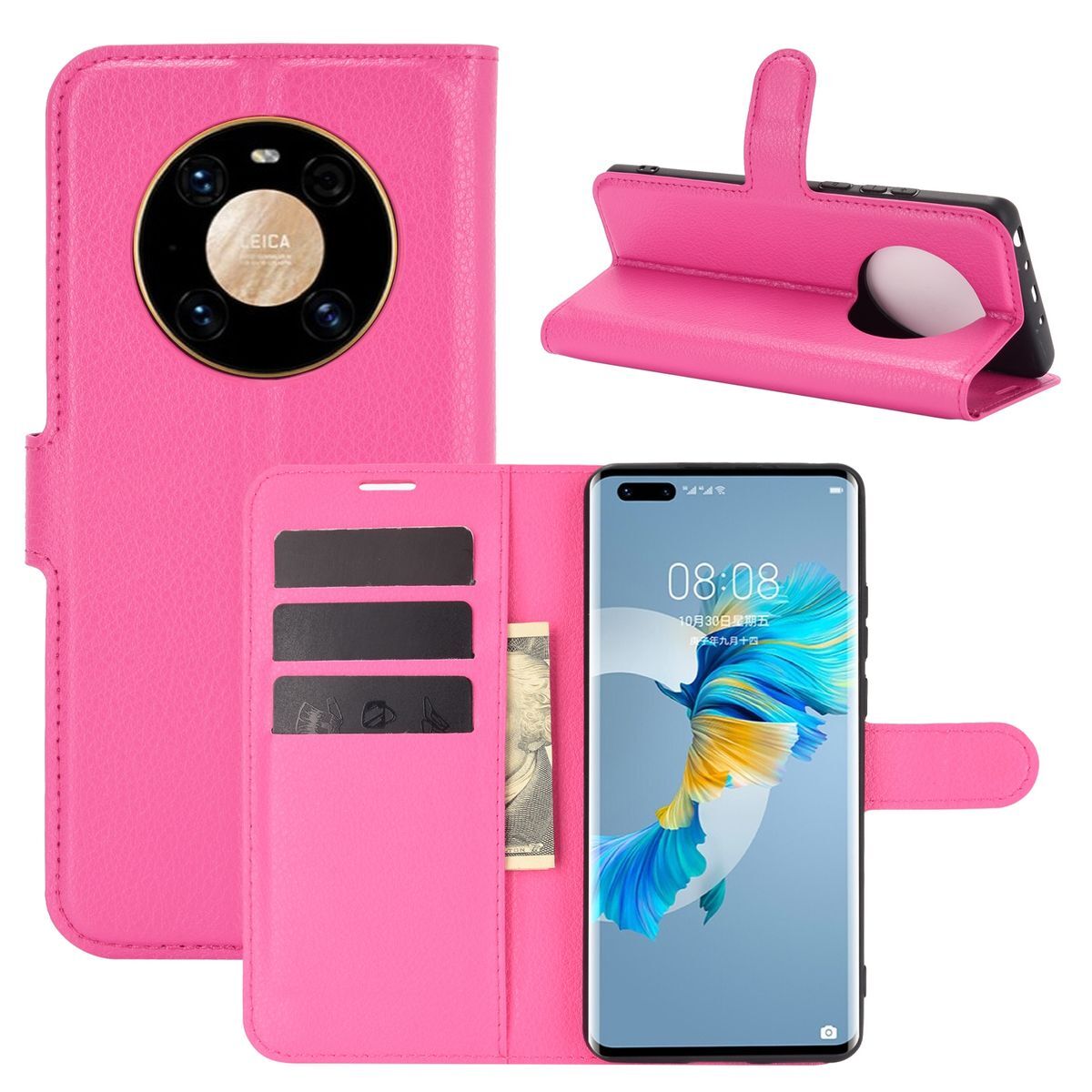 Pokrowiec König Design kompatybilny z etui na telefon Huawei Mate 40 Pro ze skóry syntetycznej - Etui na telefon różowe
