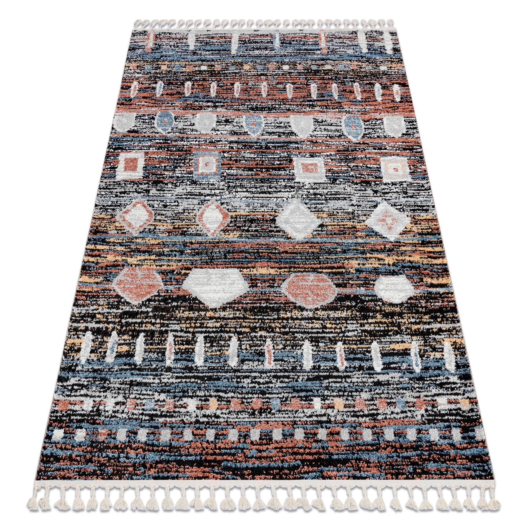 Dywan nowoczesny BELLE BR36A / róż Frędzle czarny 80x150 cm