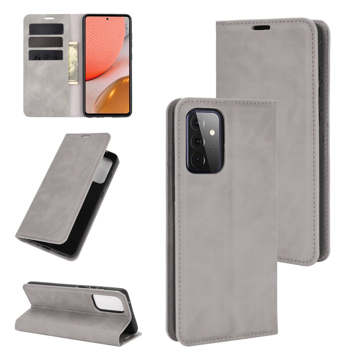 Pokrowiec König Design kompatybilny z Samsung Galaxy A72 5G - skórzane etui na telefon komórkowy w kolorze szarym