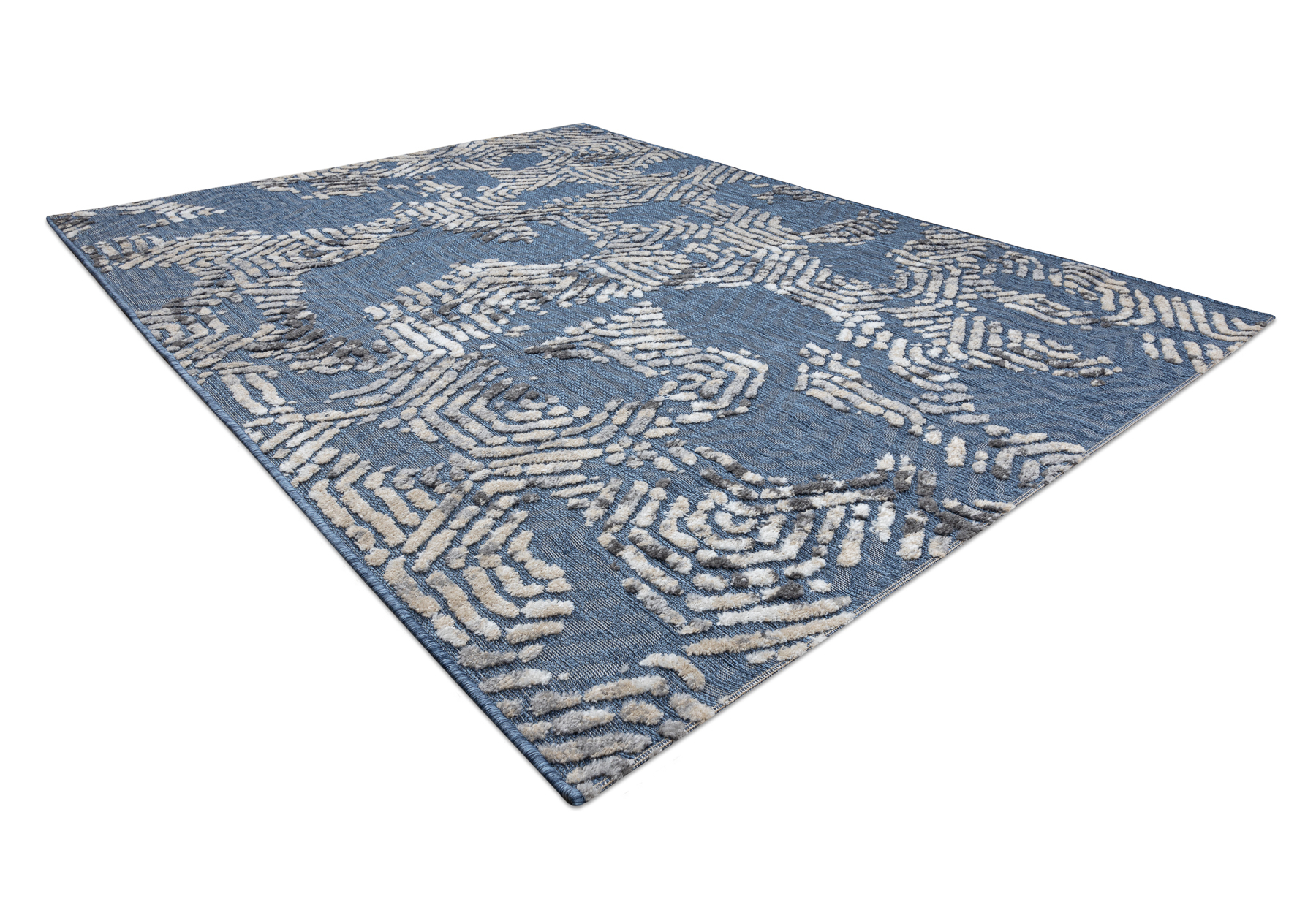Dywan Strukturalny SOLE D3841 Heksagony - płasko tkany / beż niebieski 80x250 cm