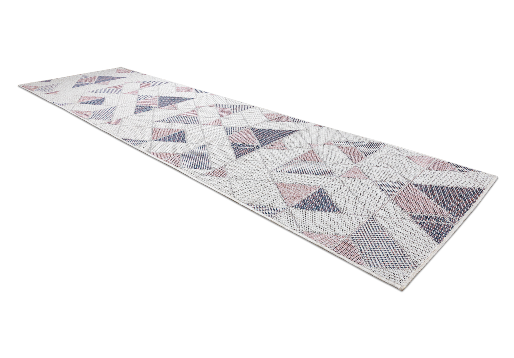 Dywan chodnik SZNURKOWY SIZAL SION Geometryczny, Trójkąty 3006 płaskie tkanie ecru / róż różowy 70x250 cm