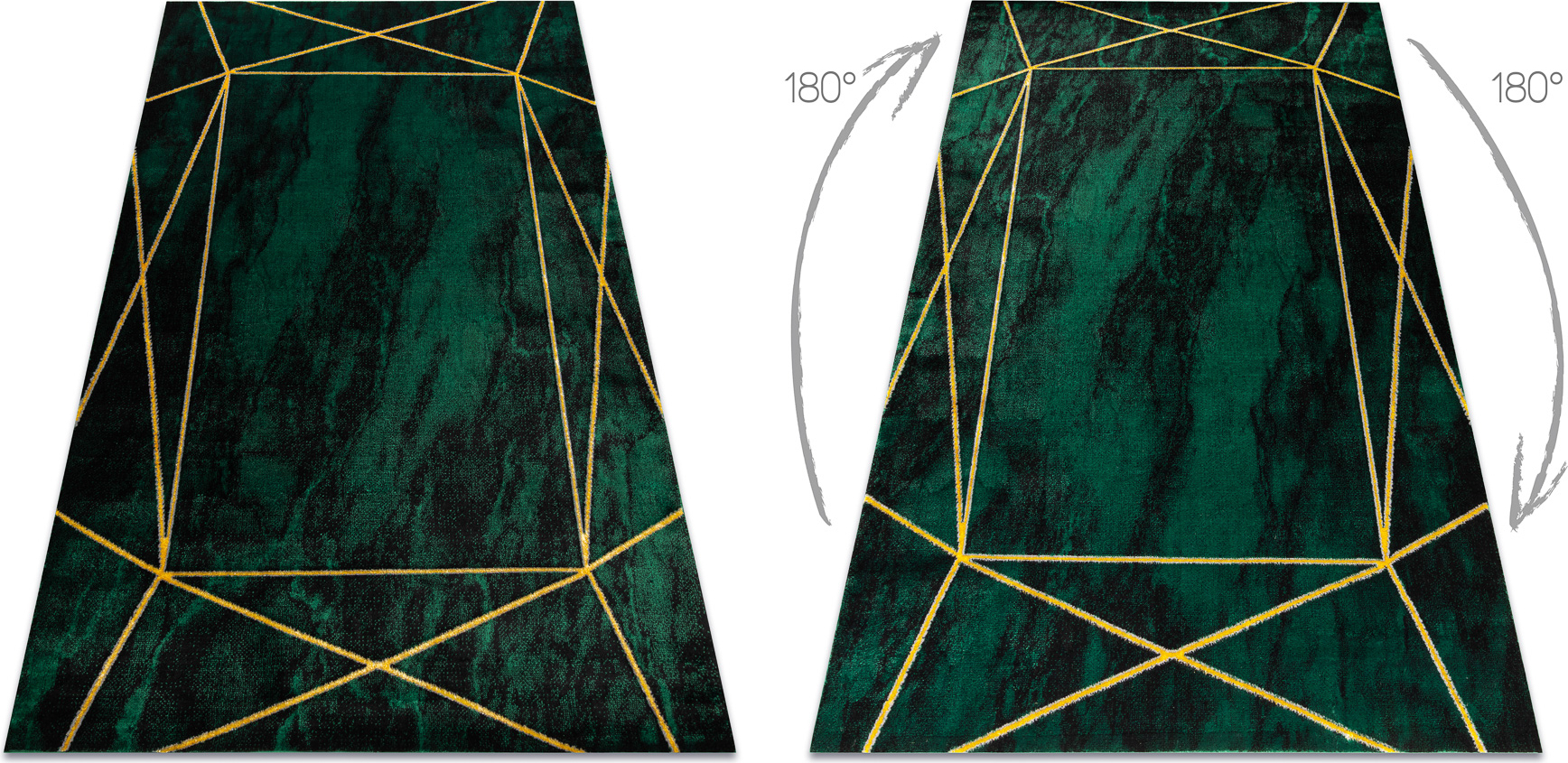 Dywan EMERALD ekskluzywny 1022 glamour, stylowy geometryczny, marmur butelkowa zieleń / złoty zielony 200x290 cm