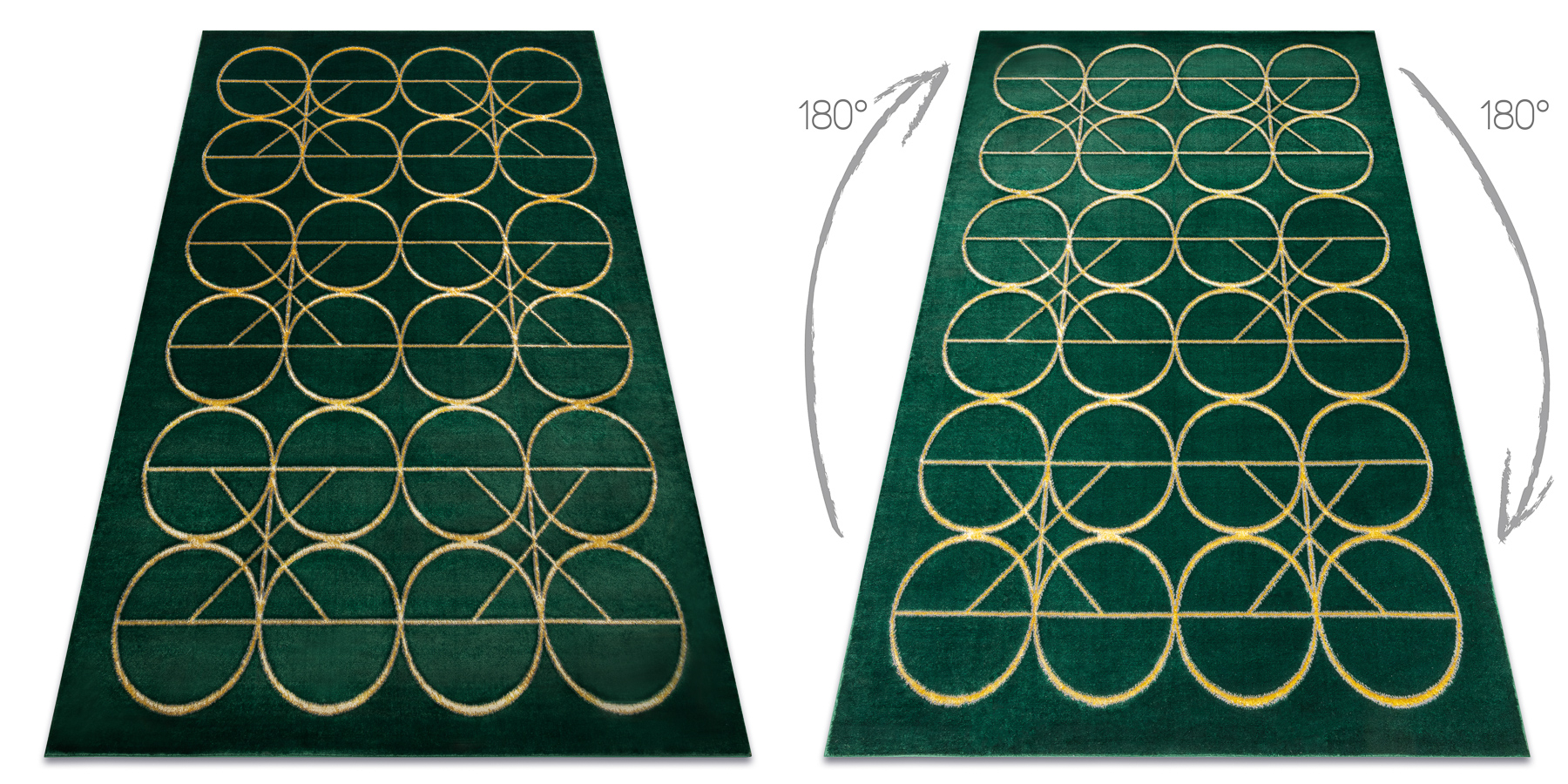 Dywan EMERALD ekskluzywny 1010 glamour, stylowy koła butelkowa zieleń / złoty zielony 80x150 cm