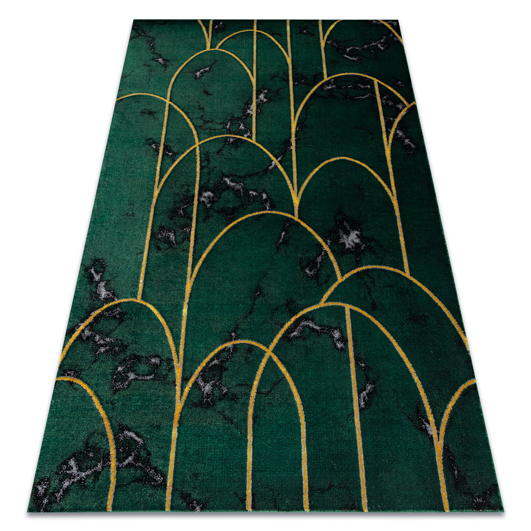 Dywan EMERALD ekskluzywny 1016 glamour, stylowy art deco, marmur butelkowa zieleń / złoty zielony 140x190 cm
