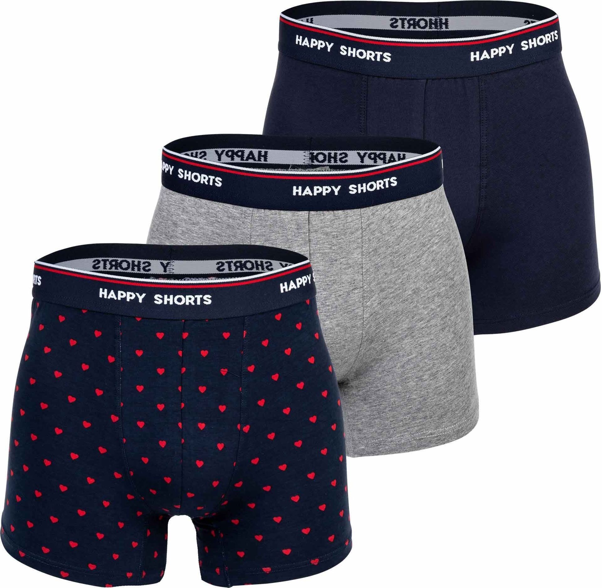 Bokserki męskie Happy Shorts, 3 sztuki - Retro Jersey, Logobund Red Heart 2XL