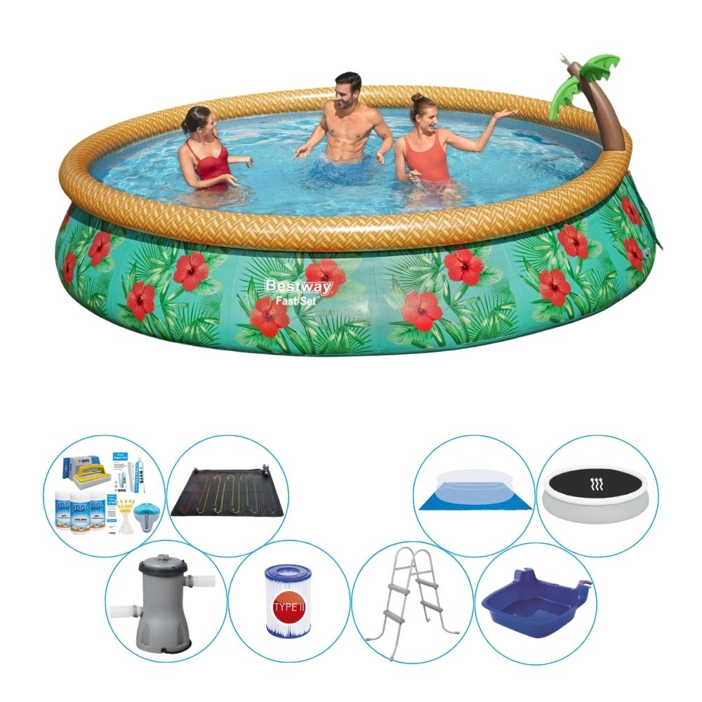 Zestaw basenowy - Bestway Fast Set 457x84 cm okrągły - Tropikalne kwiaty