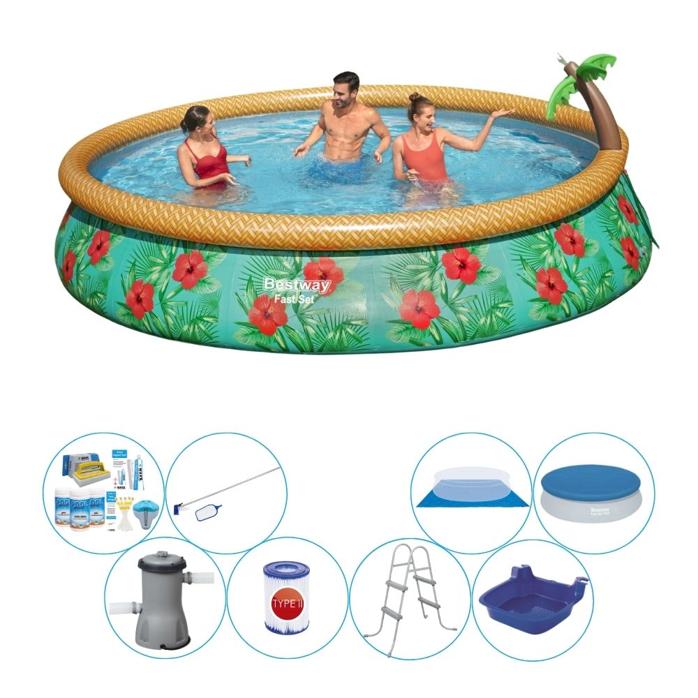 Basen Super Deal - Bestway Fast Set 457x84 cm Rund - Tropical Flowers