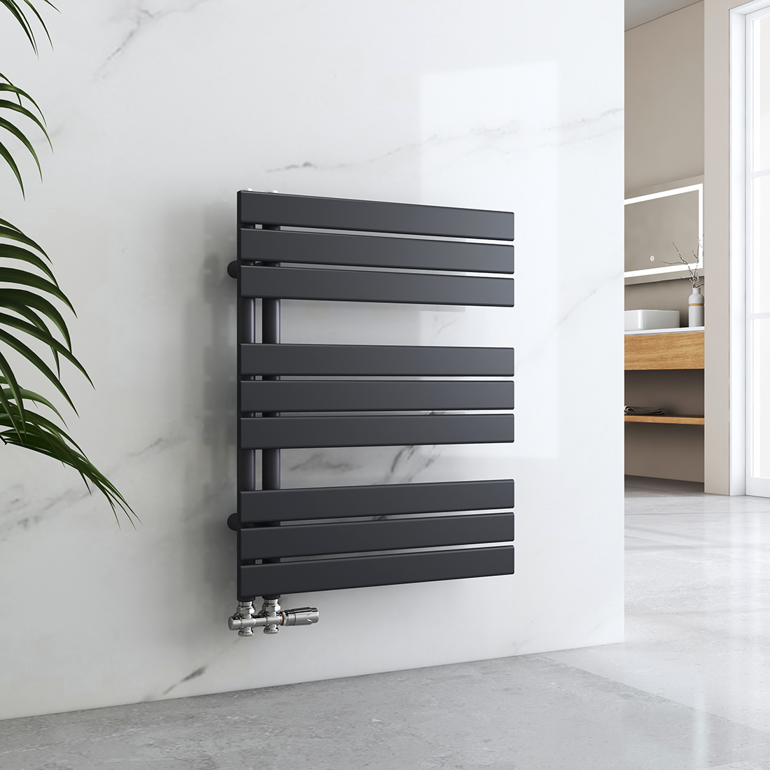 Suszarka na ręczniki EMKE Grzejnik łazienkowy Grzejnik panelowy Podłączenie boczne Naścienne ciepłej wody 762 x 600 mm Antracyt