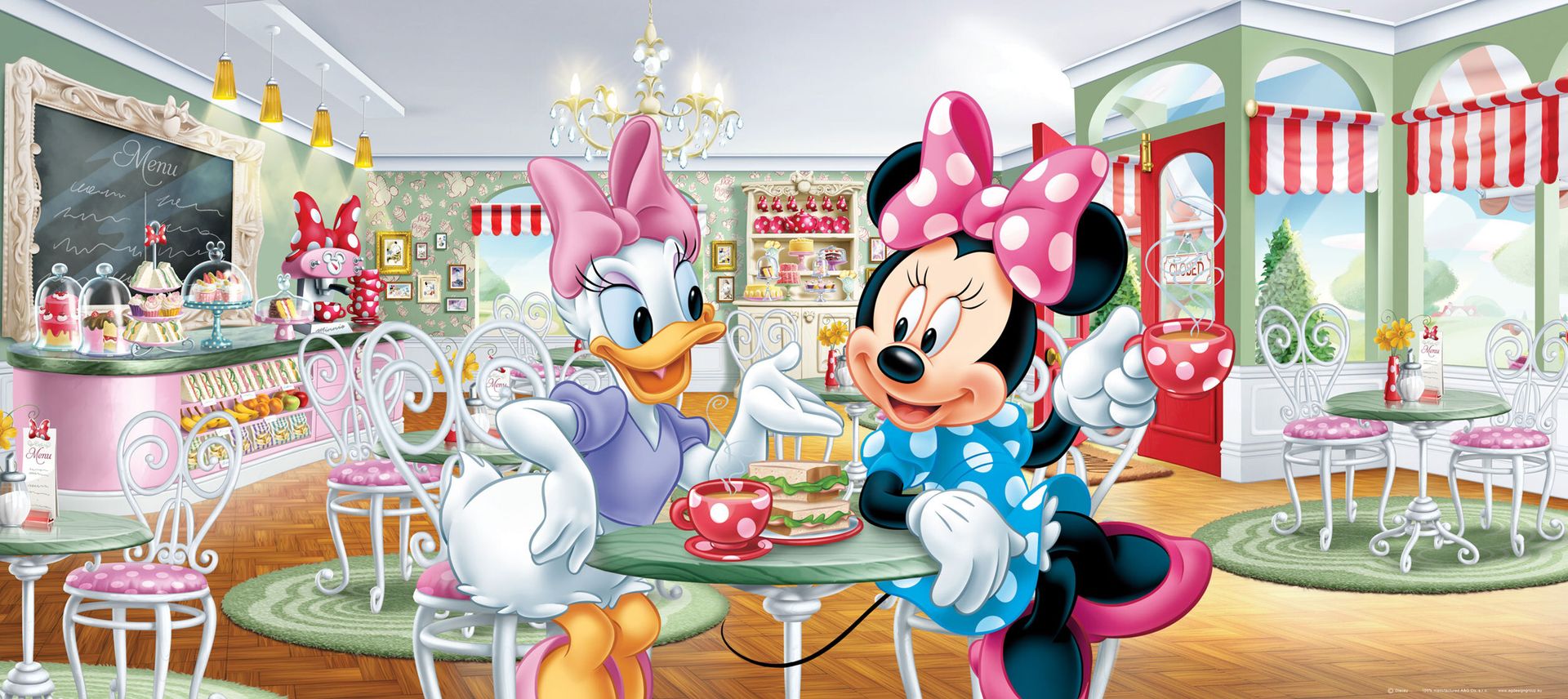 Disney plakat Myszka Minnie i Kaczka Daisy różowym,fioletowymIzielonym - 600878 - 202 x 90 cm