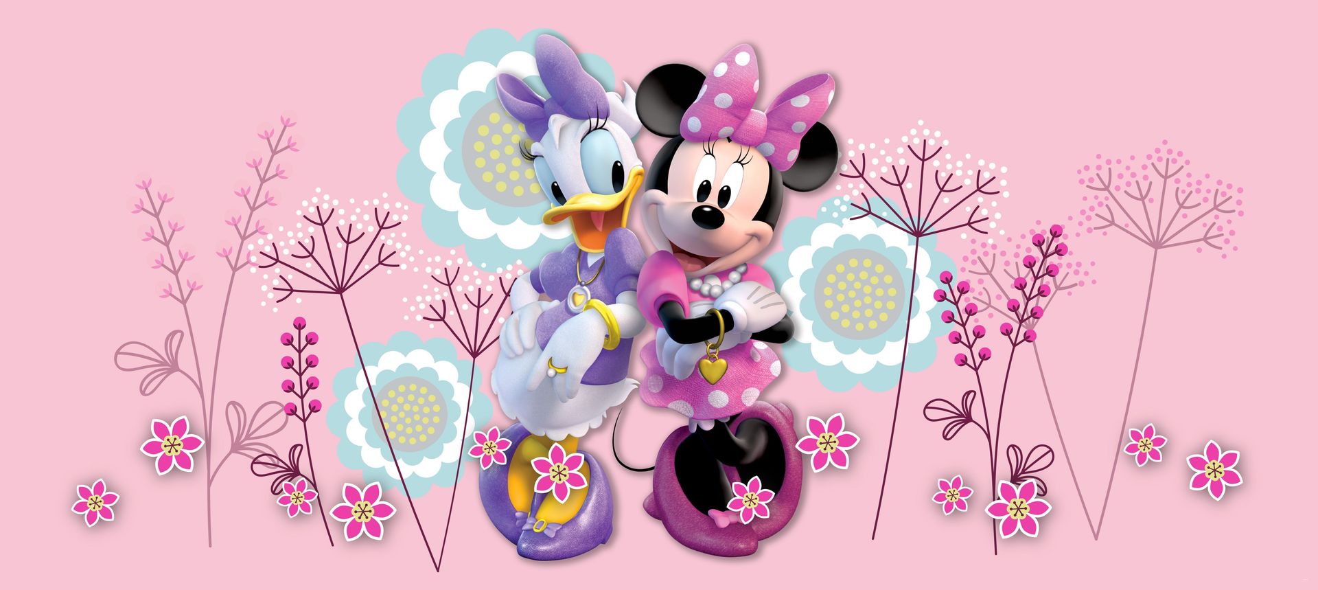 Disney plakat Myszka Minnie i Kaczka Daisy różowym - 600909 - 202 x 90 cm