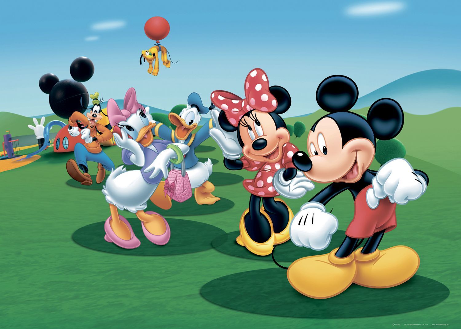 Disney papier plakatowy Myszka Miki, Kaczor Donald i Goofy zielonym,niebieskimIczerwonym - 600964 - 1,56 x 1,12 m